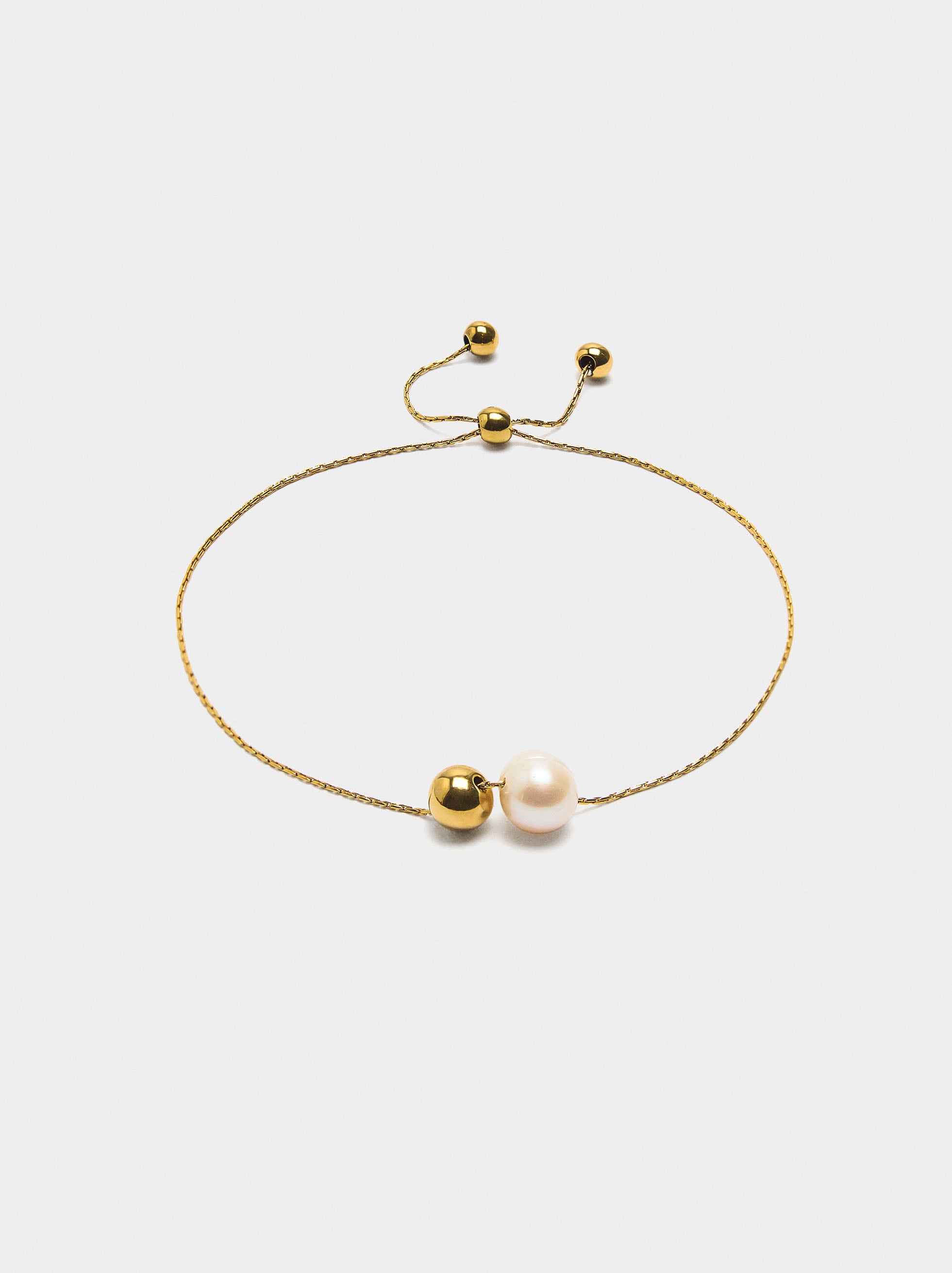 Pulsera Ajustable Con Perla De Agua Dulce - Acero Inoxidable