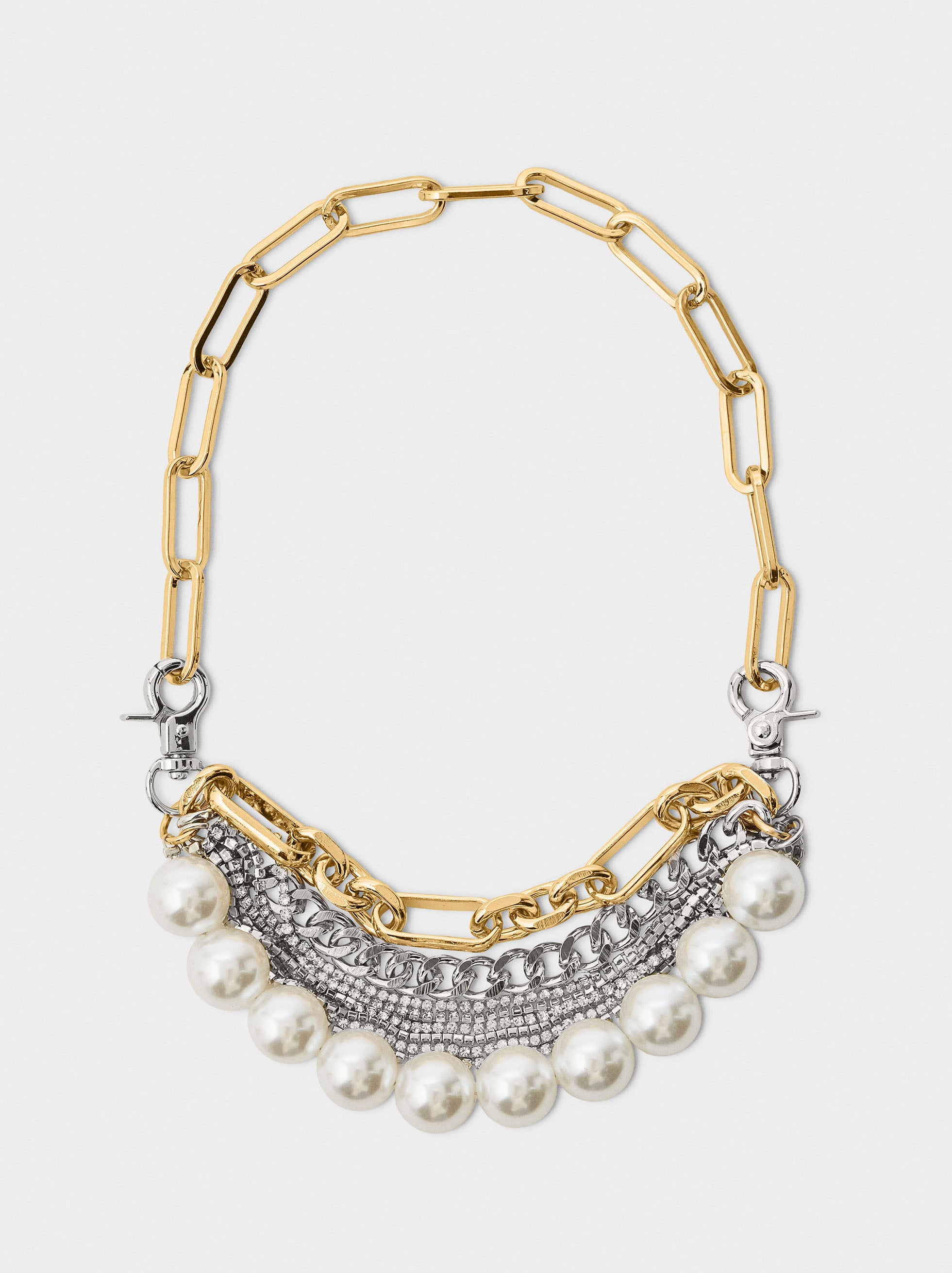 Collar De Perlas Y Eslabones Bicolor