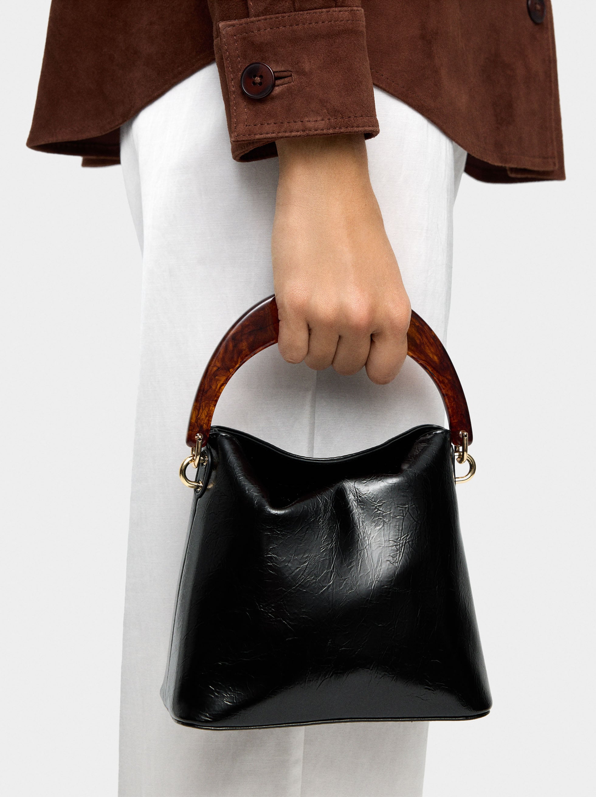 Bolso De Mano Con Asa Efecto Carey