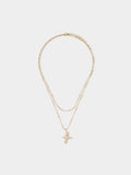 Collar Doble Con Cruz Perla De Agua Dulce