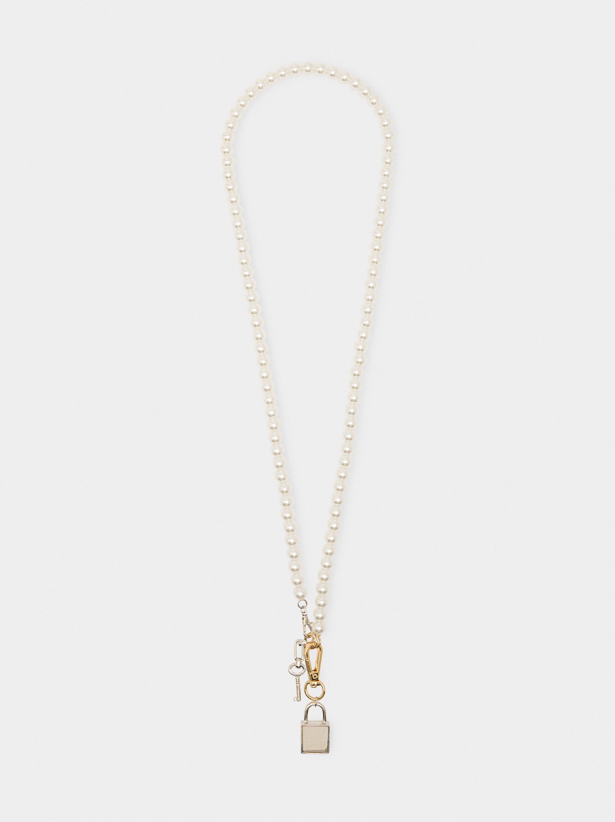 Collar De Perlas Con Colgante De Candado
