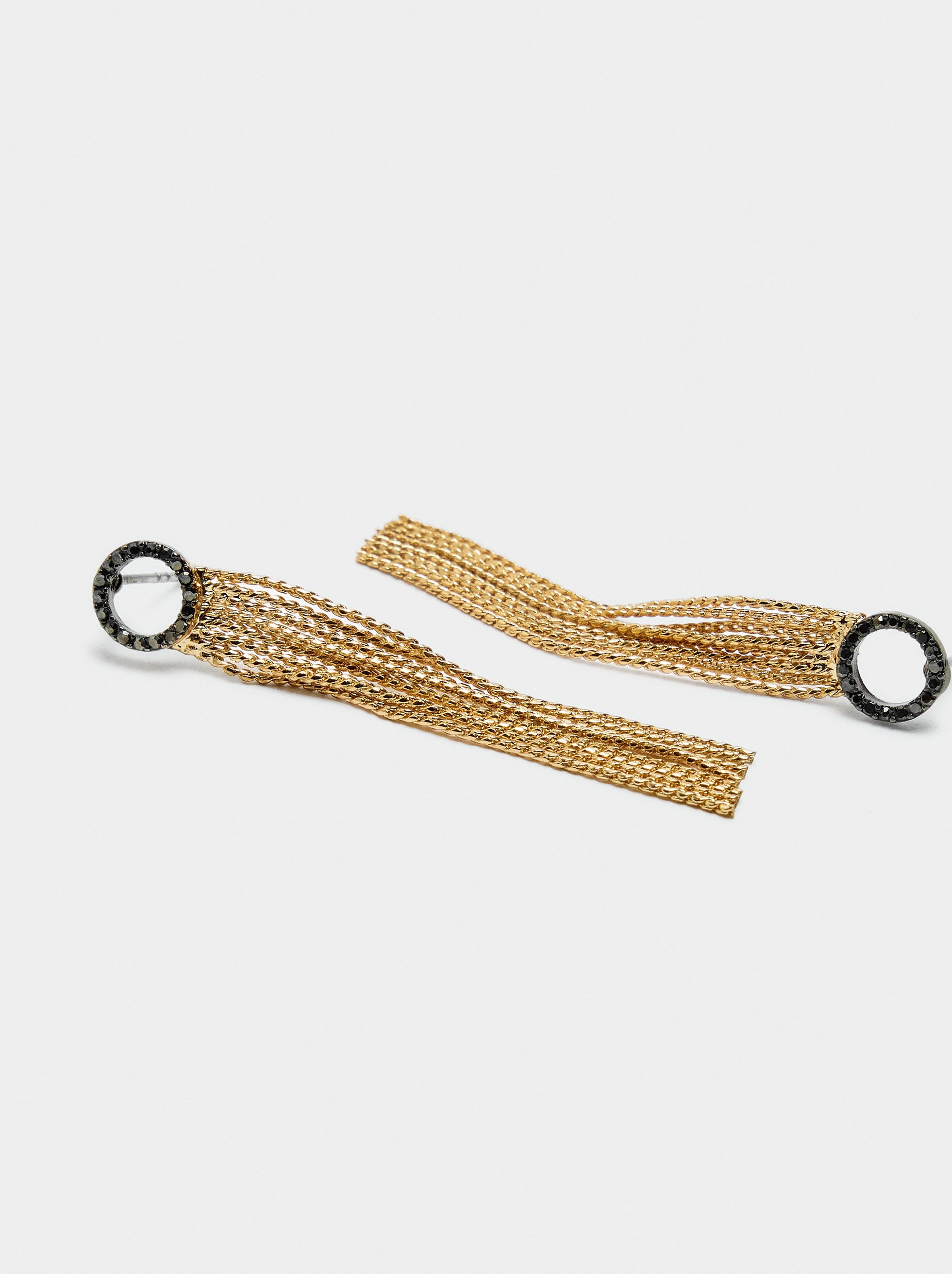 Pendientes Largos Con Aros Y Hilos Metálicos