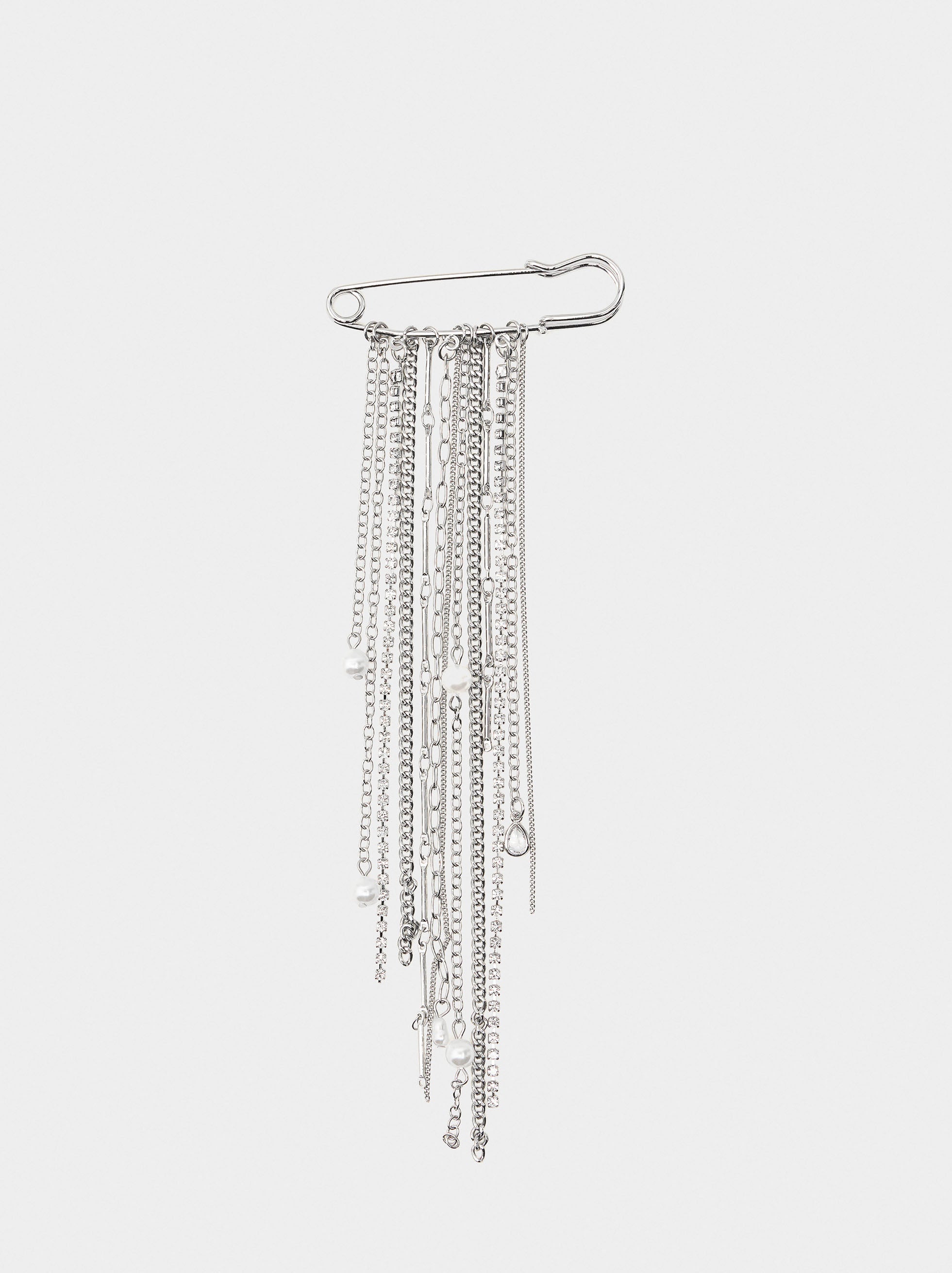 Broche Con Cadena Y Perlas