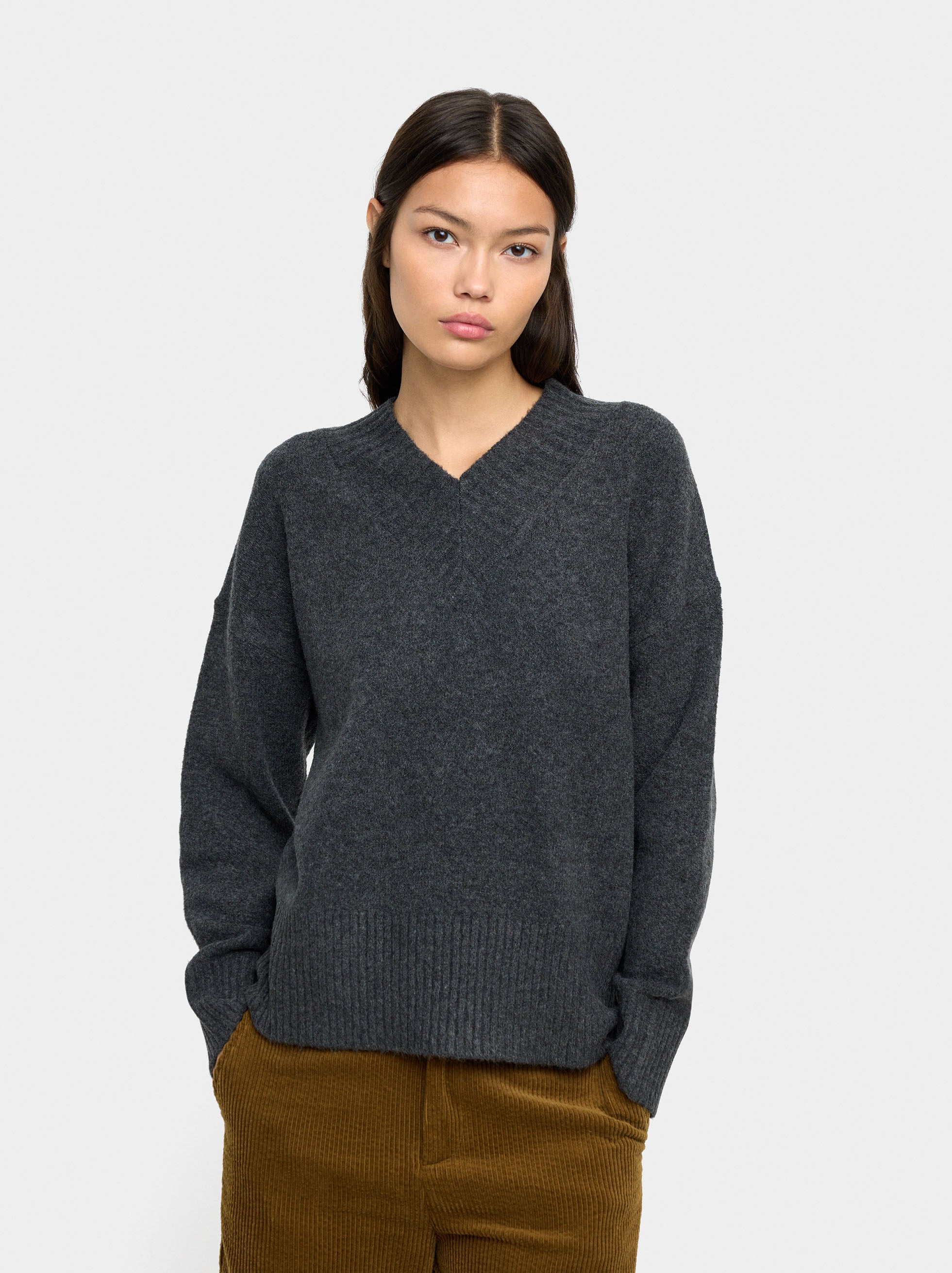 Jersey De Punto Escote En V