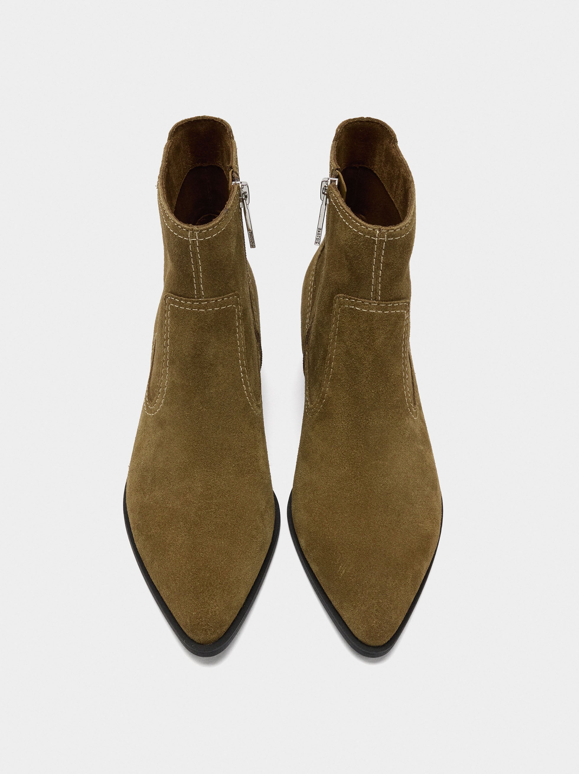 Botines De Piel Con Pespuntes