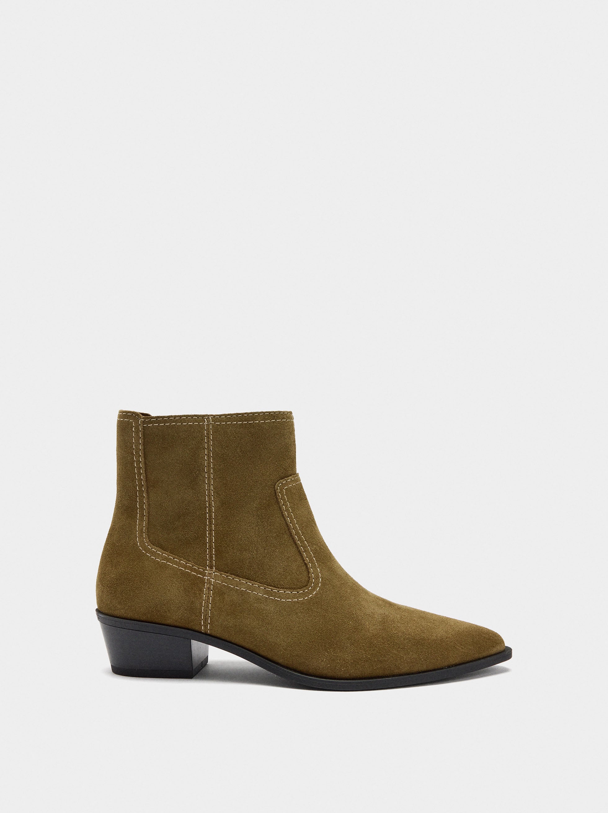 Botines De Piel Con Pespuntes