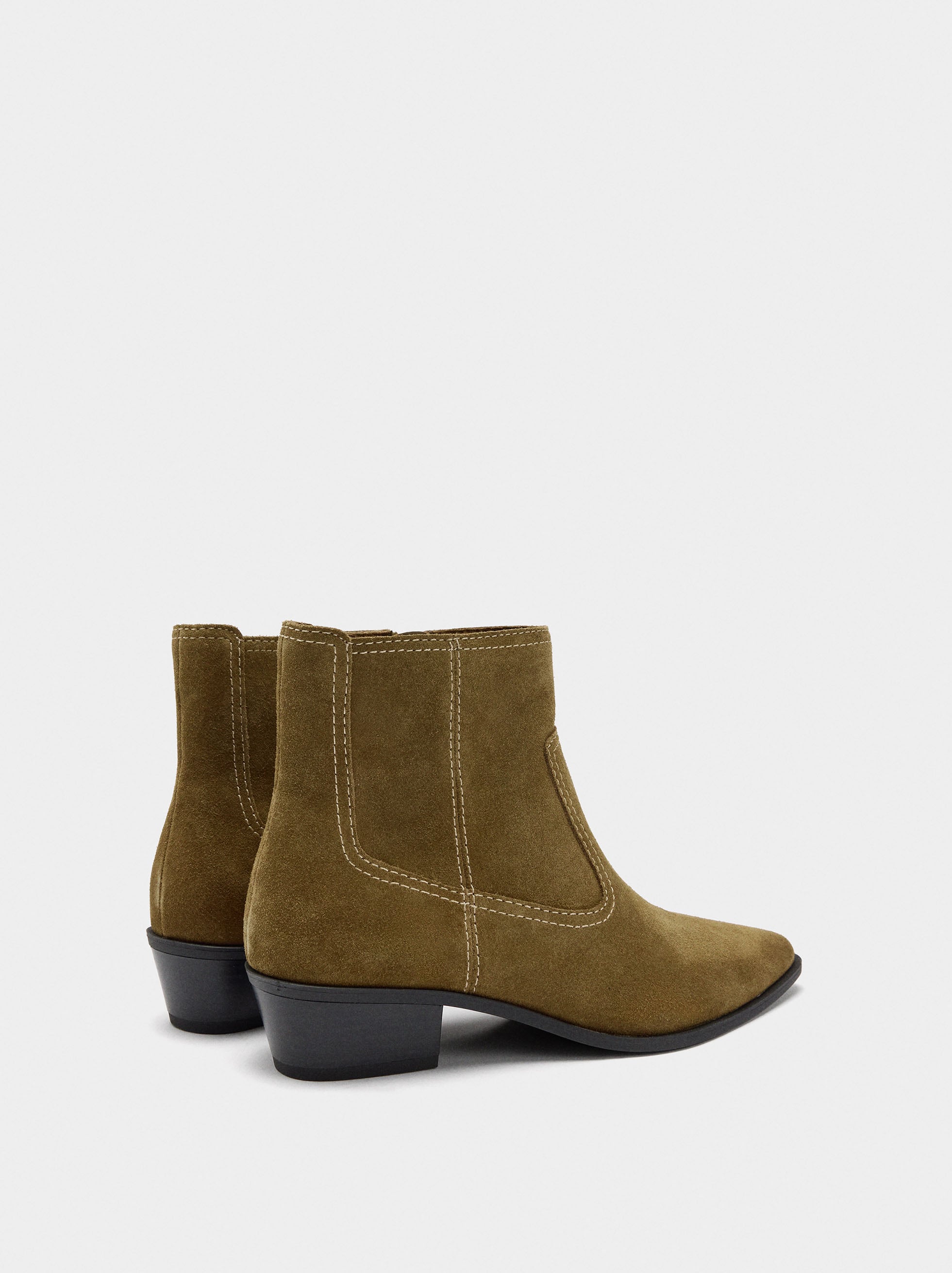 Botines De Piel Con Pespuntes