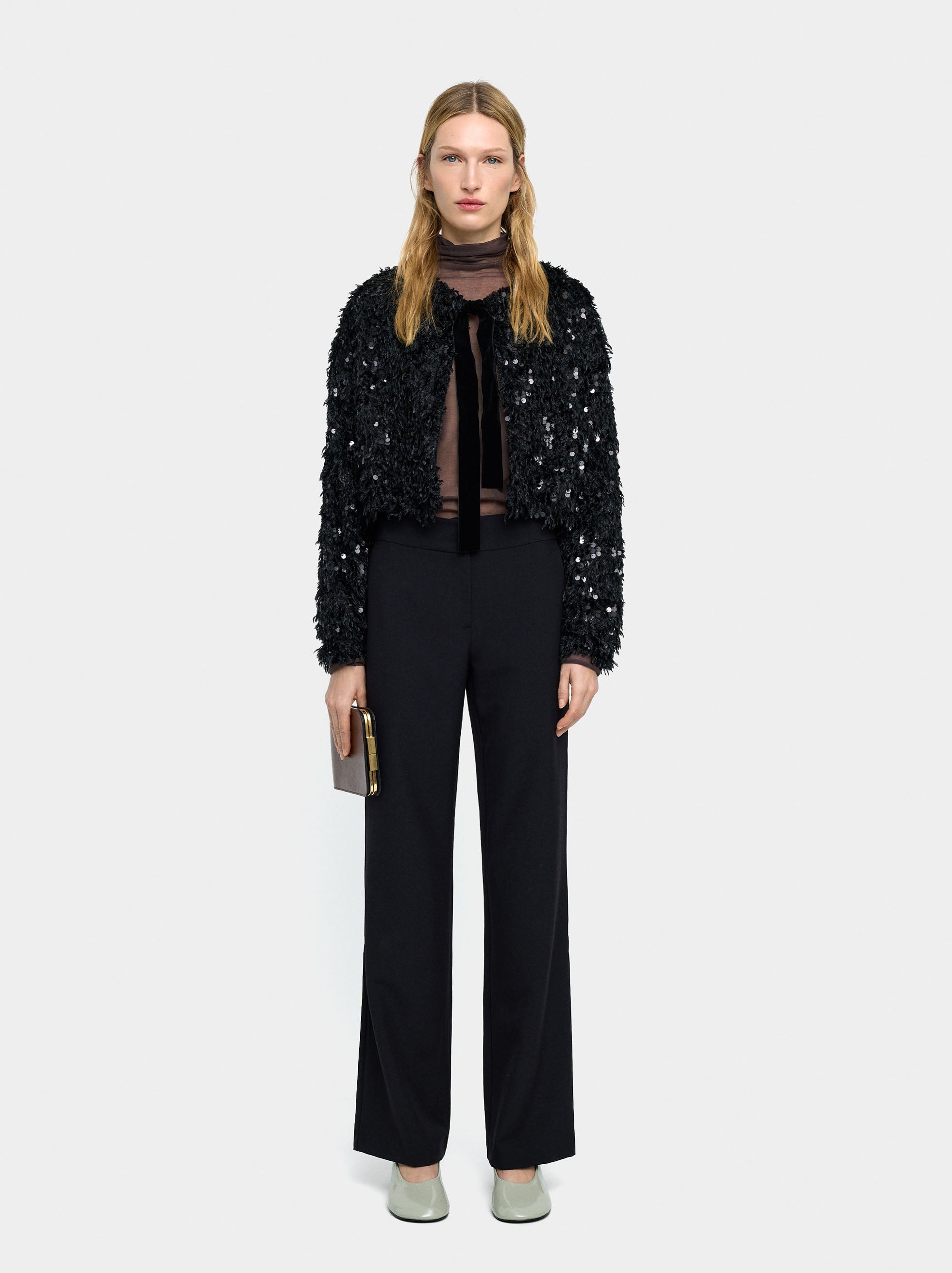 Cardigan Con Lentejuelas Y Lazo