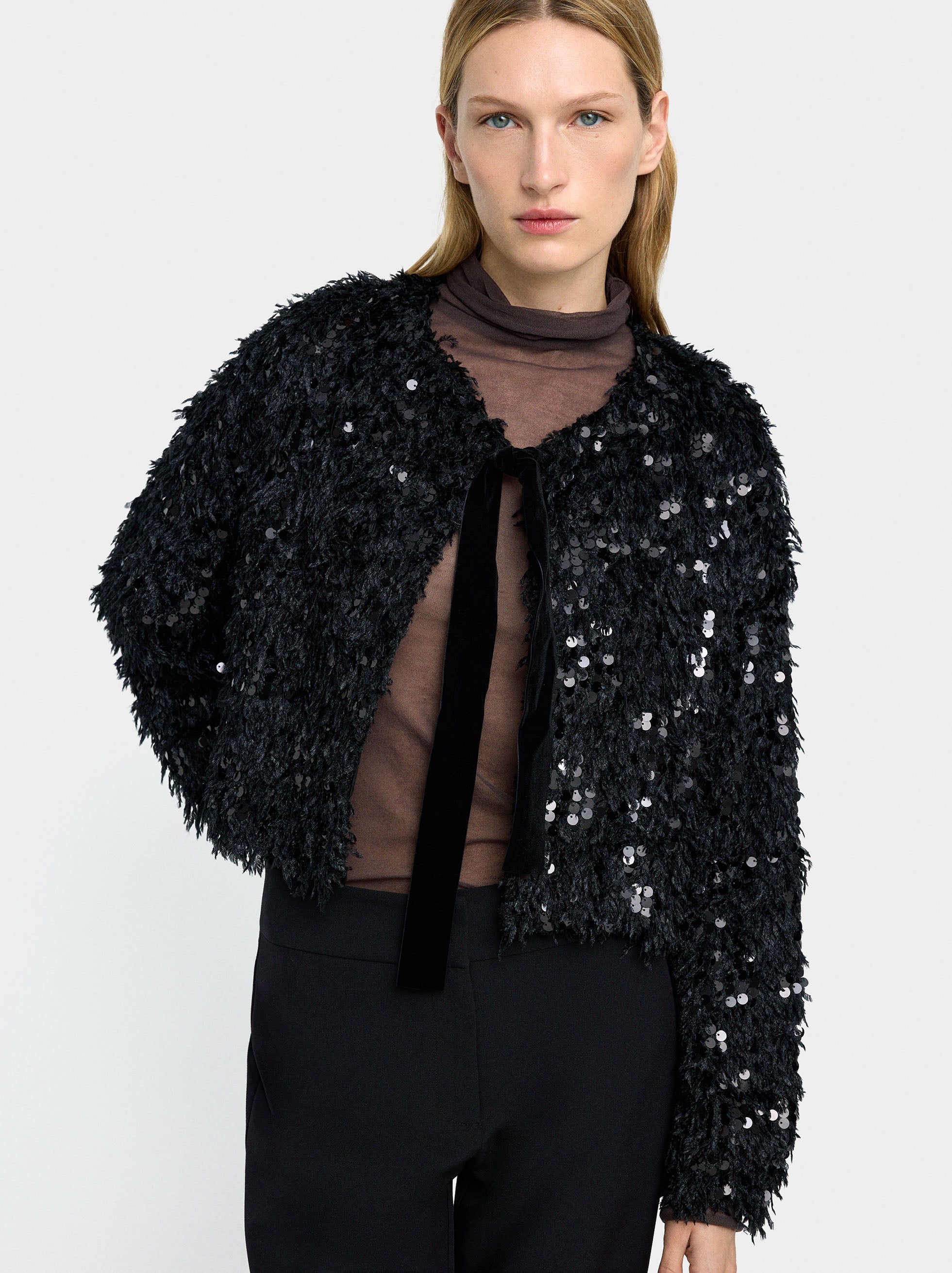 Cardigan Con Lentejuelas Y Lazo