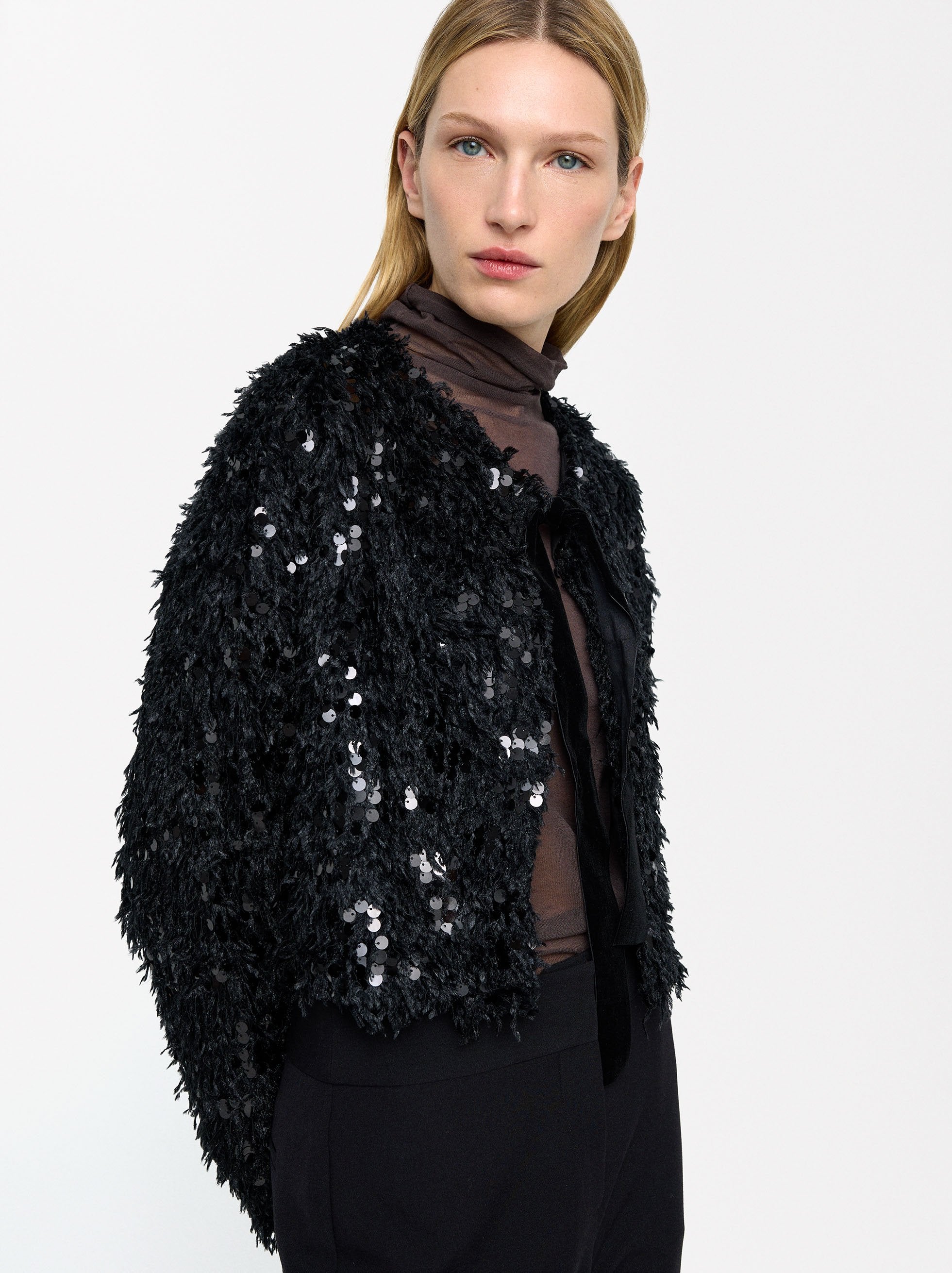 Cardigan Con Lentejuelas Y Lazo