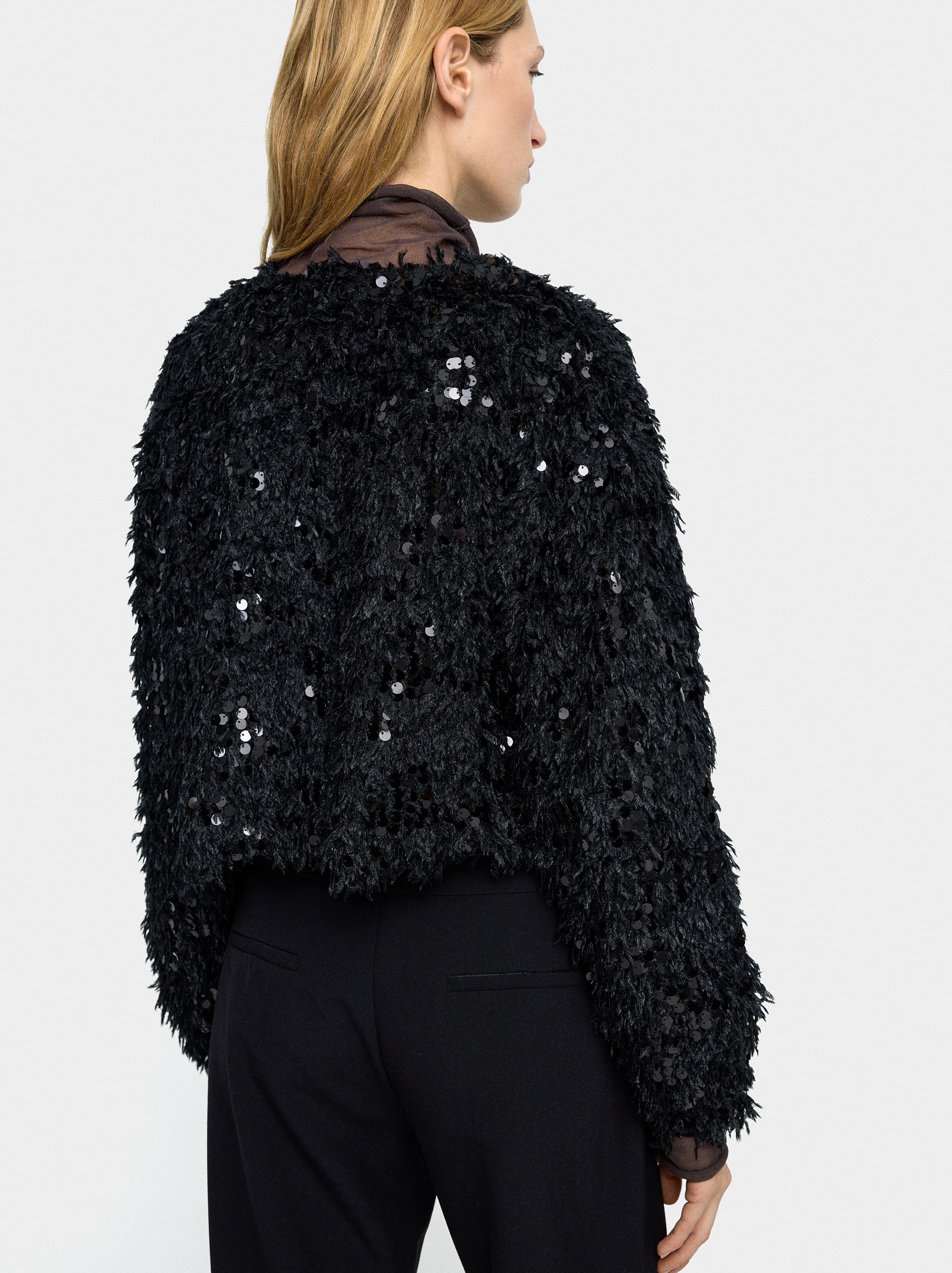 Cardigan Con Lentejuelas Y Lazo
