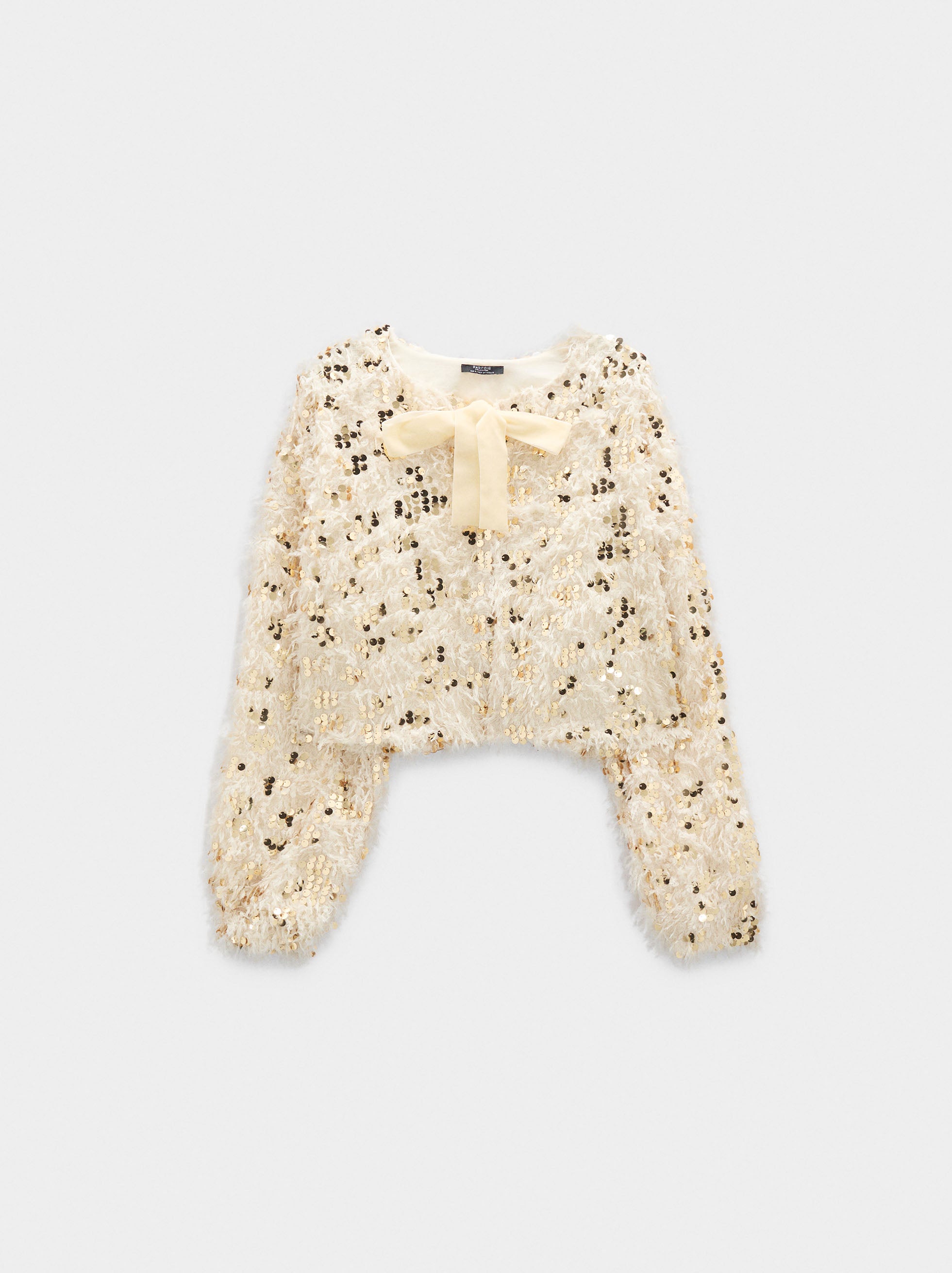 Cardigan Con Lentejuelas Y Lazo