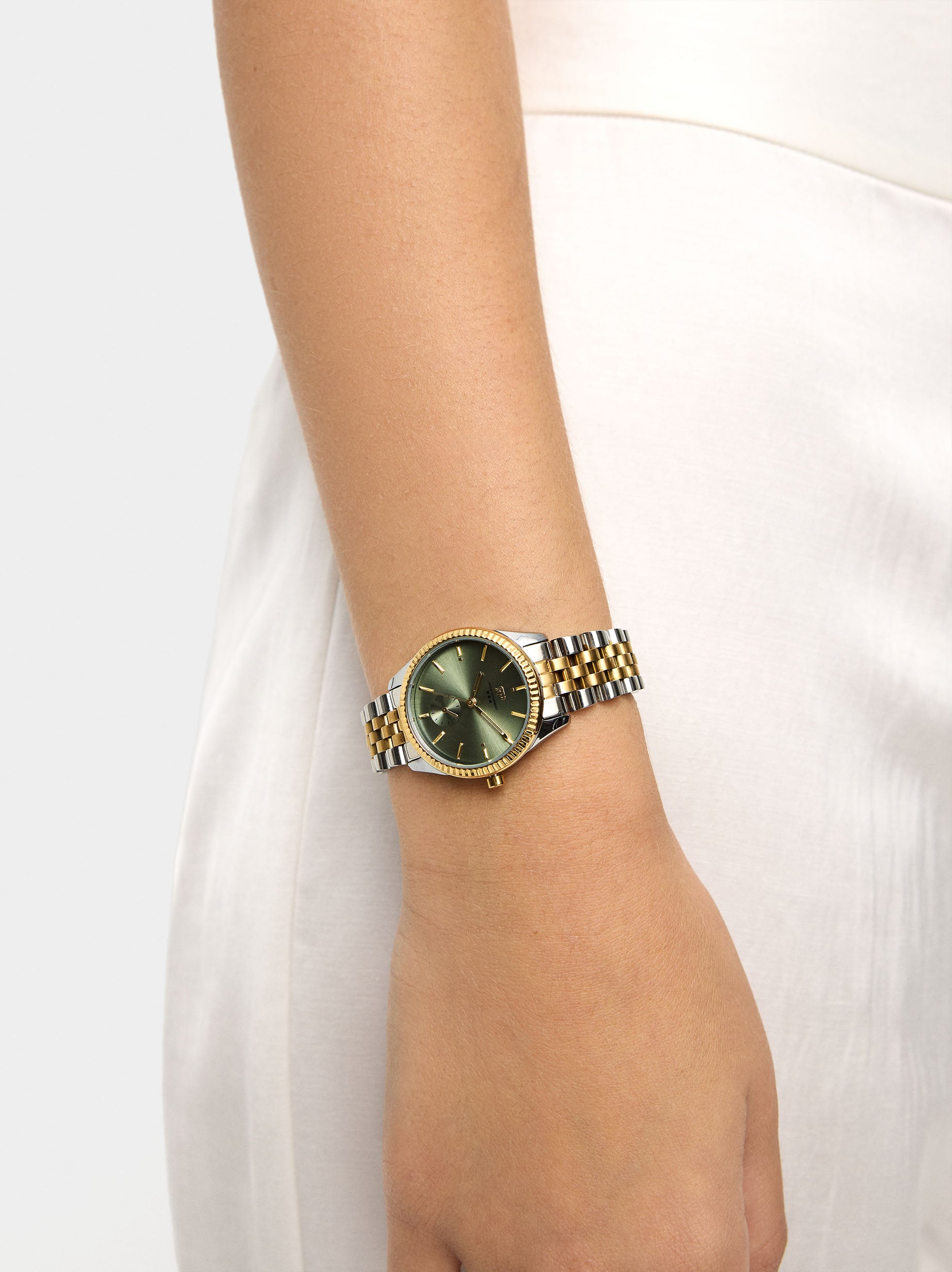 Reloj Redondo Con Pulsera De Acero Inoxidable