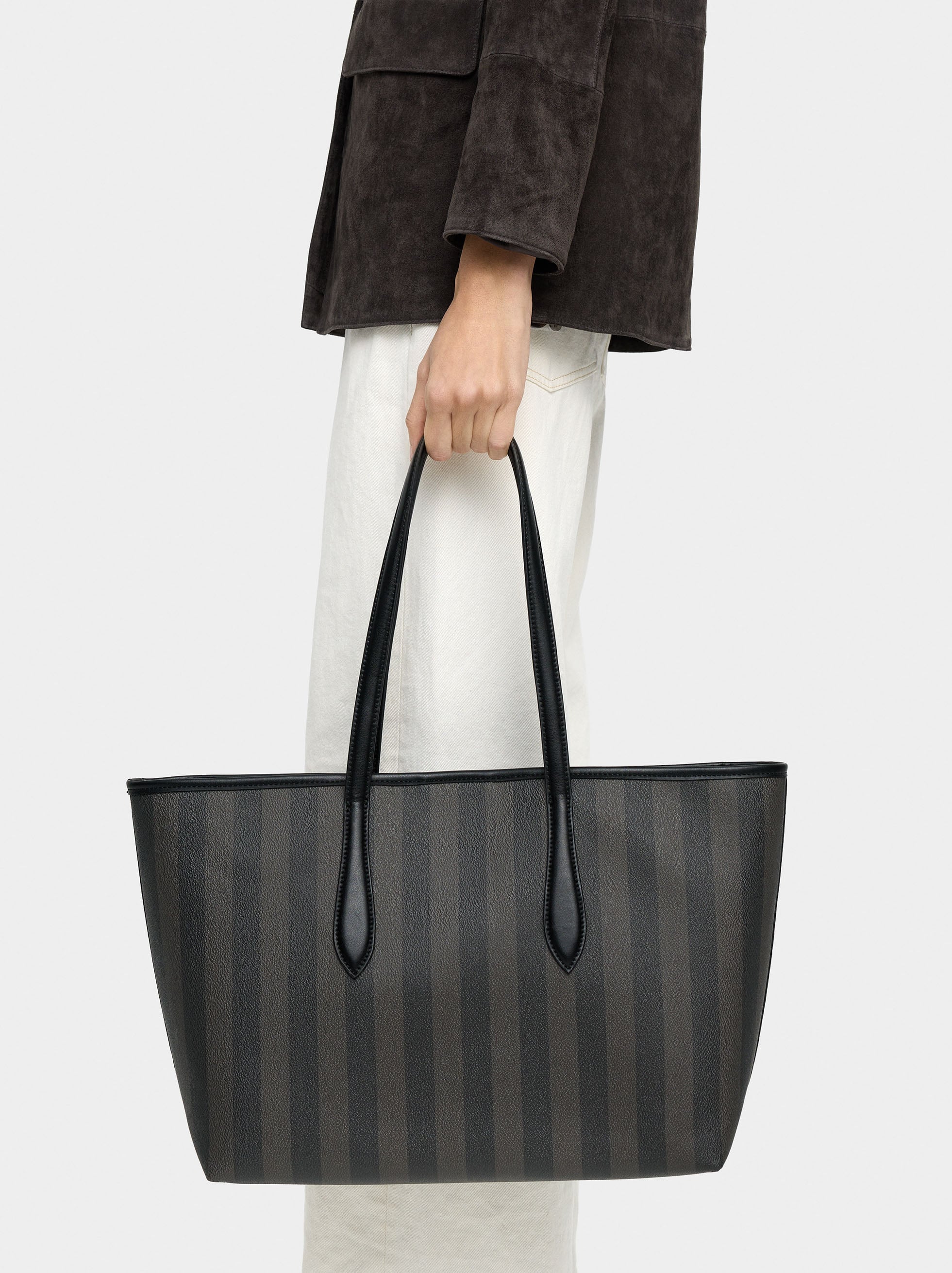 Bolso Shopper A Rayas Con Bolsa Extraíble