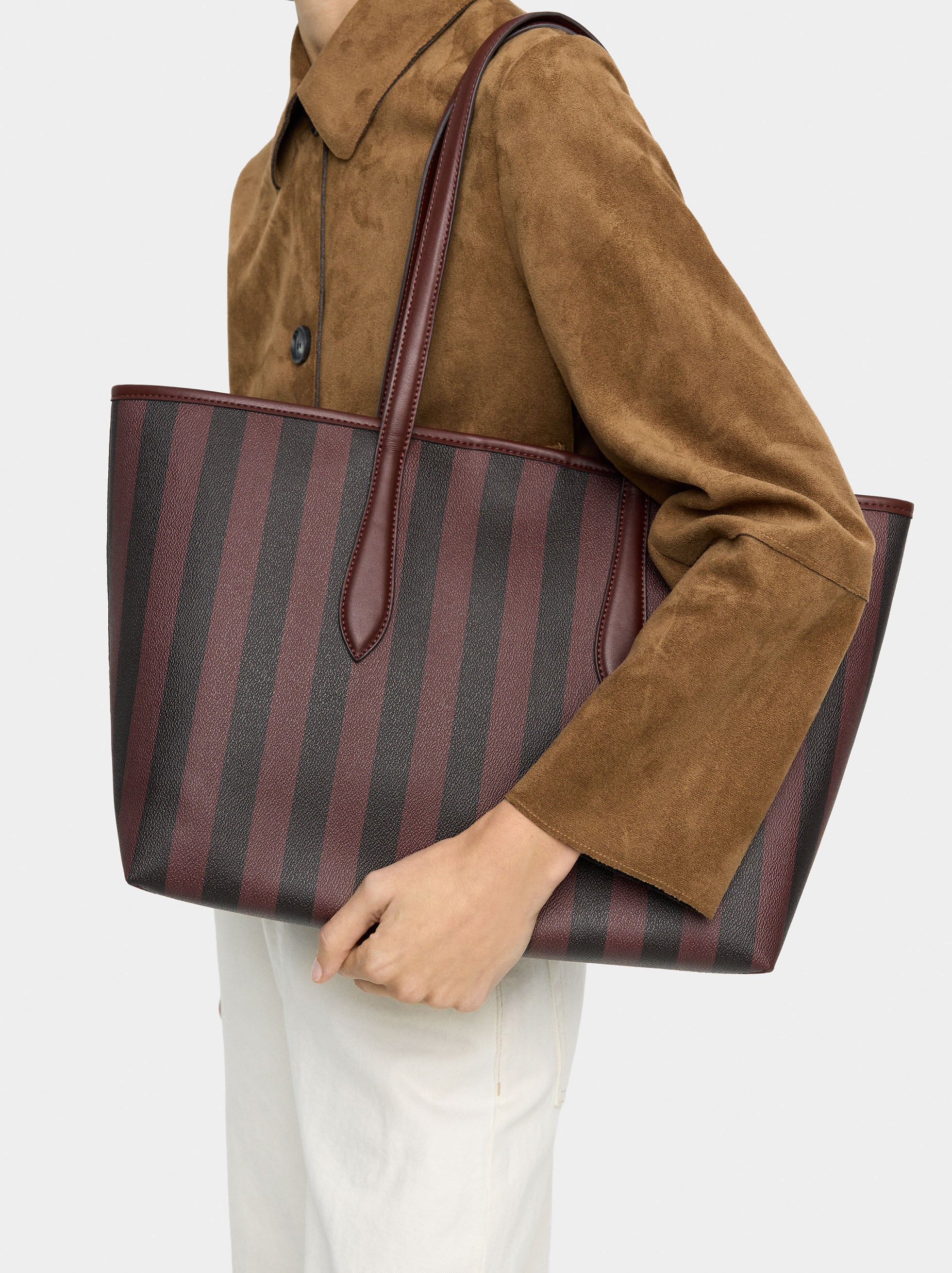 Bolso Shopper A Rayas Con Bolsa Extraíble
