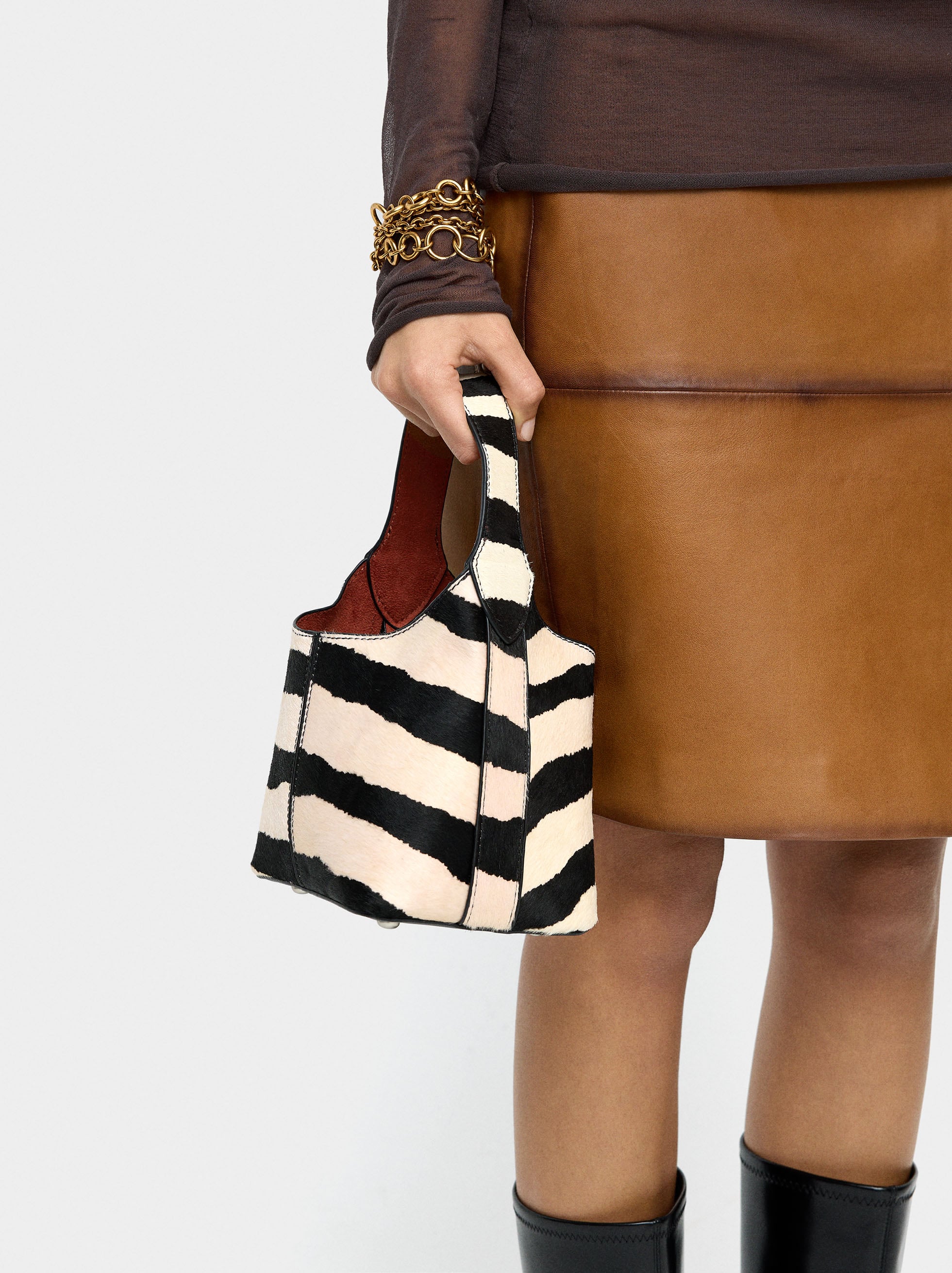 Bolso Bombonera De Piel Con Contraste