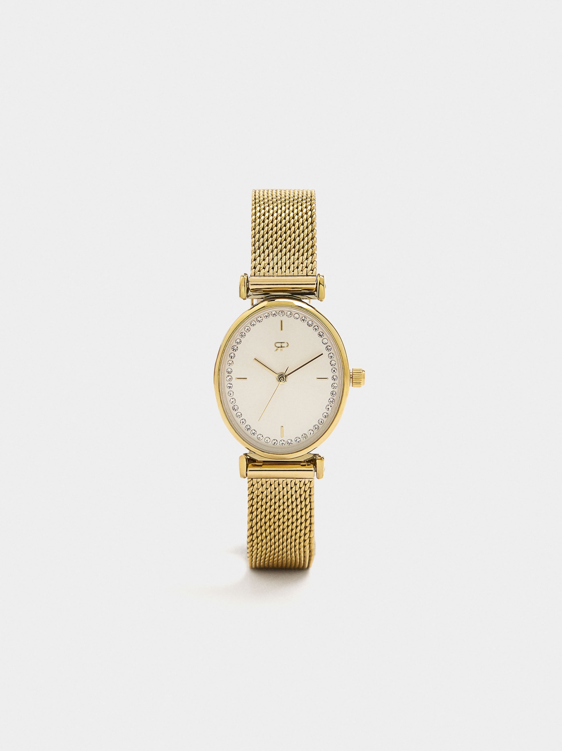 Reloj Ovalado De Punto Metálico De Acero Inoxidable