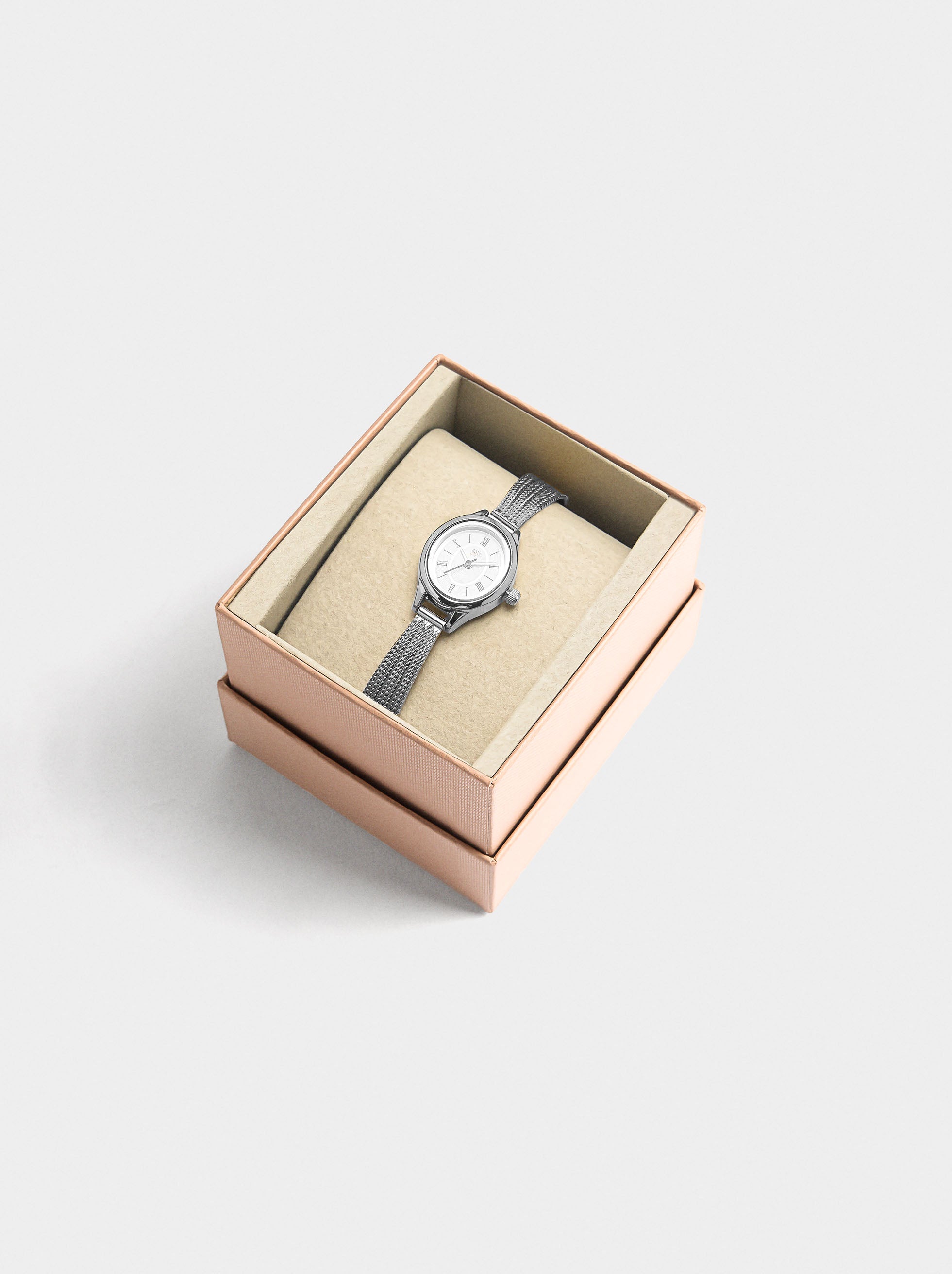 Reloj Ovalado Con Pulsera Malla Metálica Acero Inoxidable