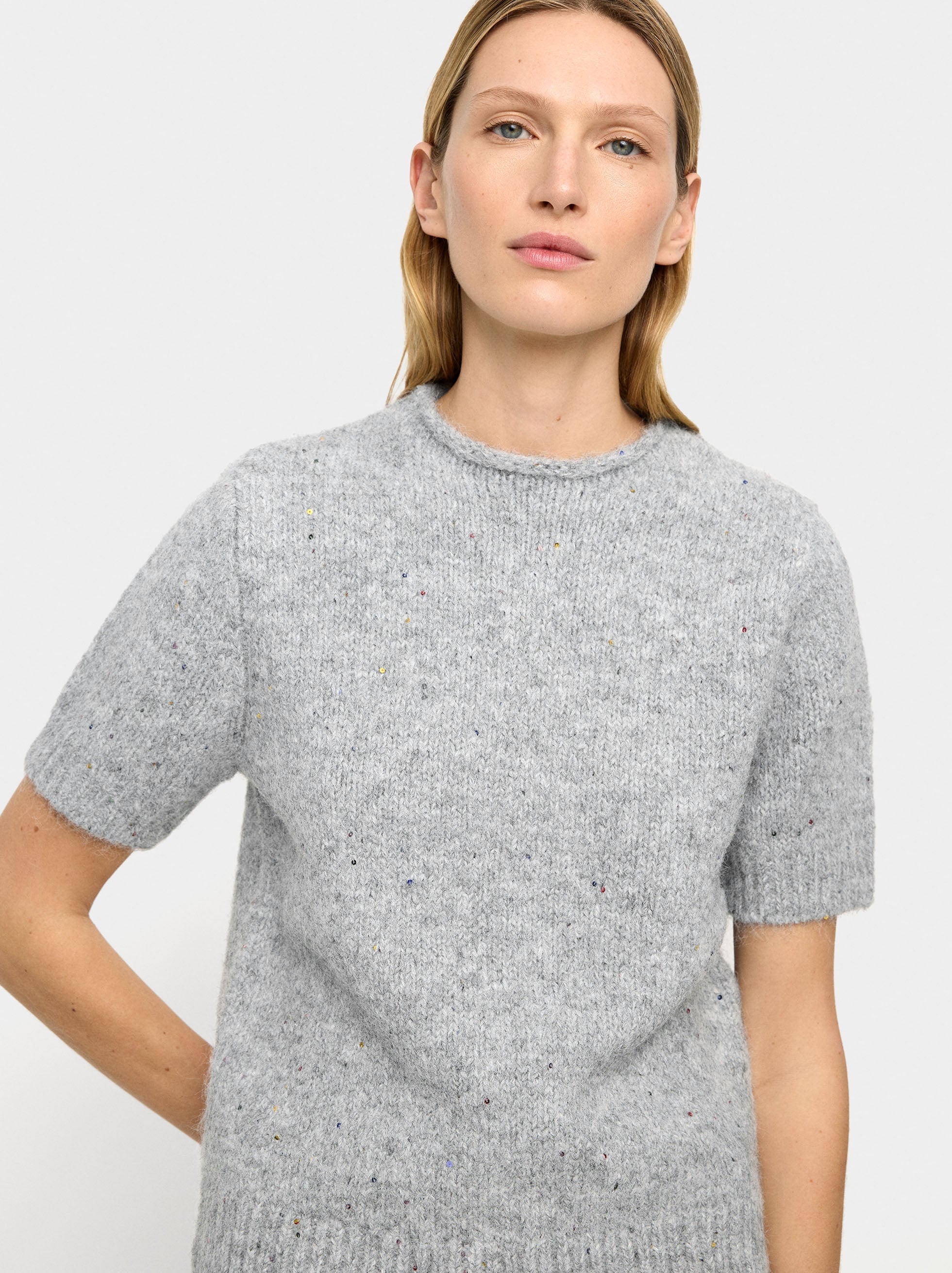 Jersey De Punto De Manga Corta Con Lentejuelas