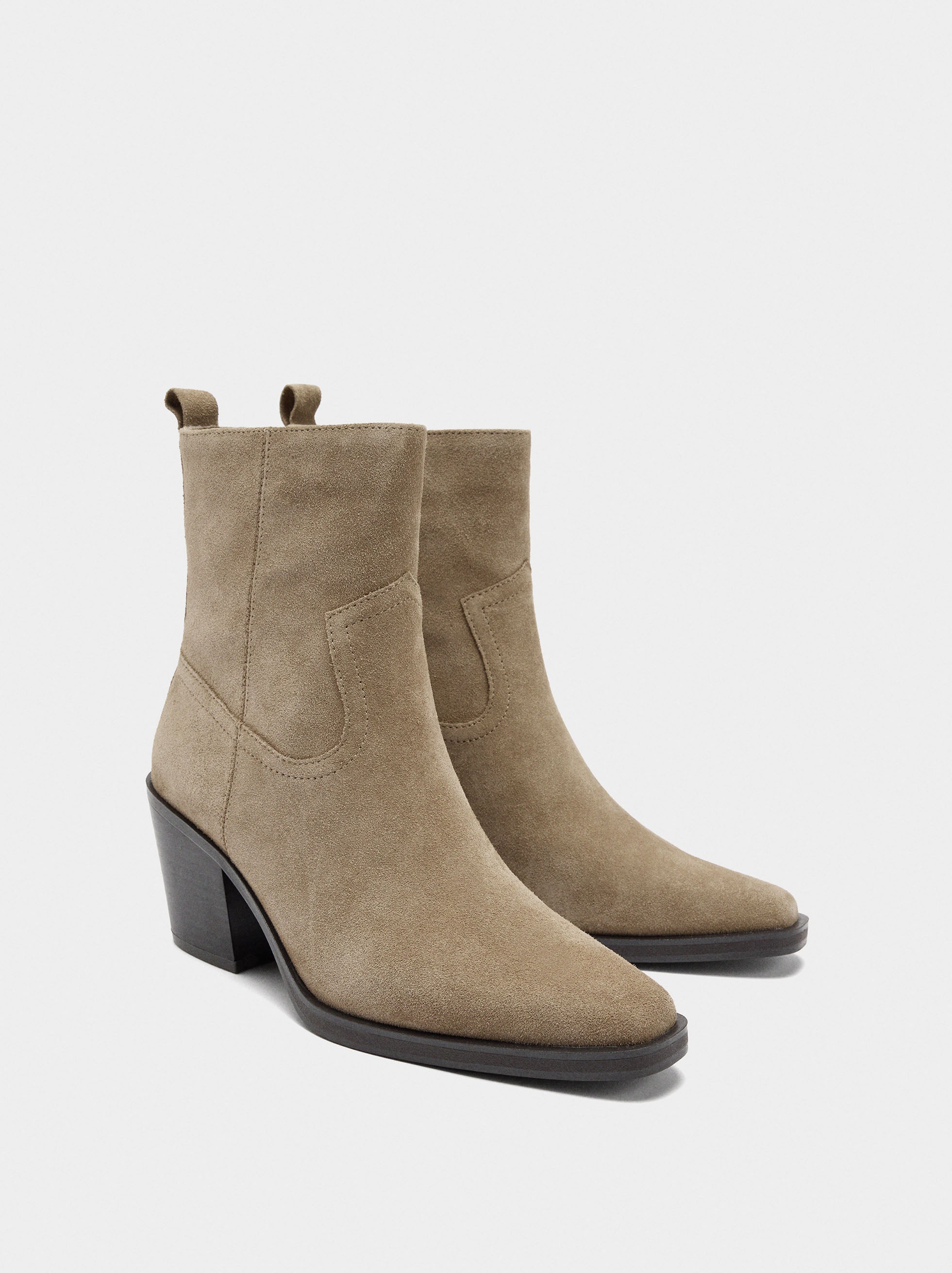 Botines De Piel Tacón Ancho