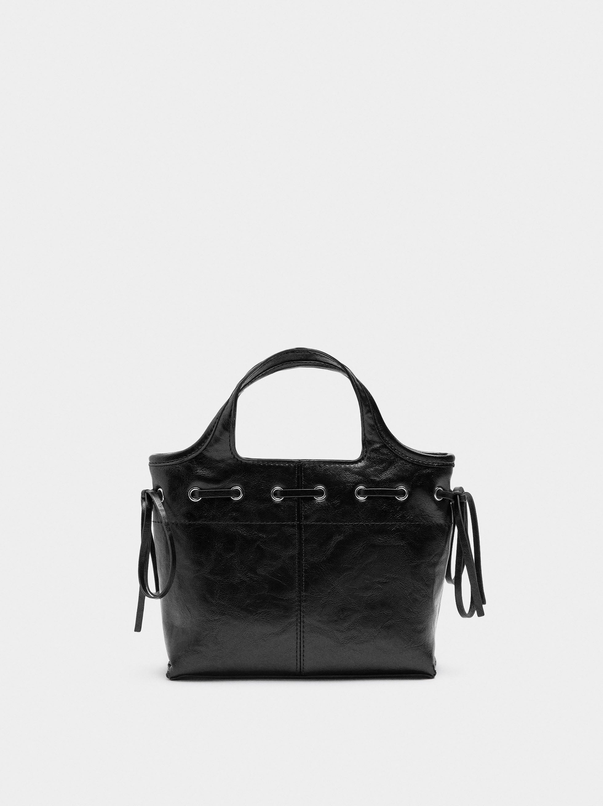 Bolso Tote Con Cordones Efecto Craquelado