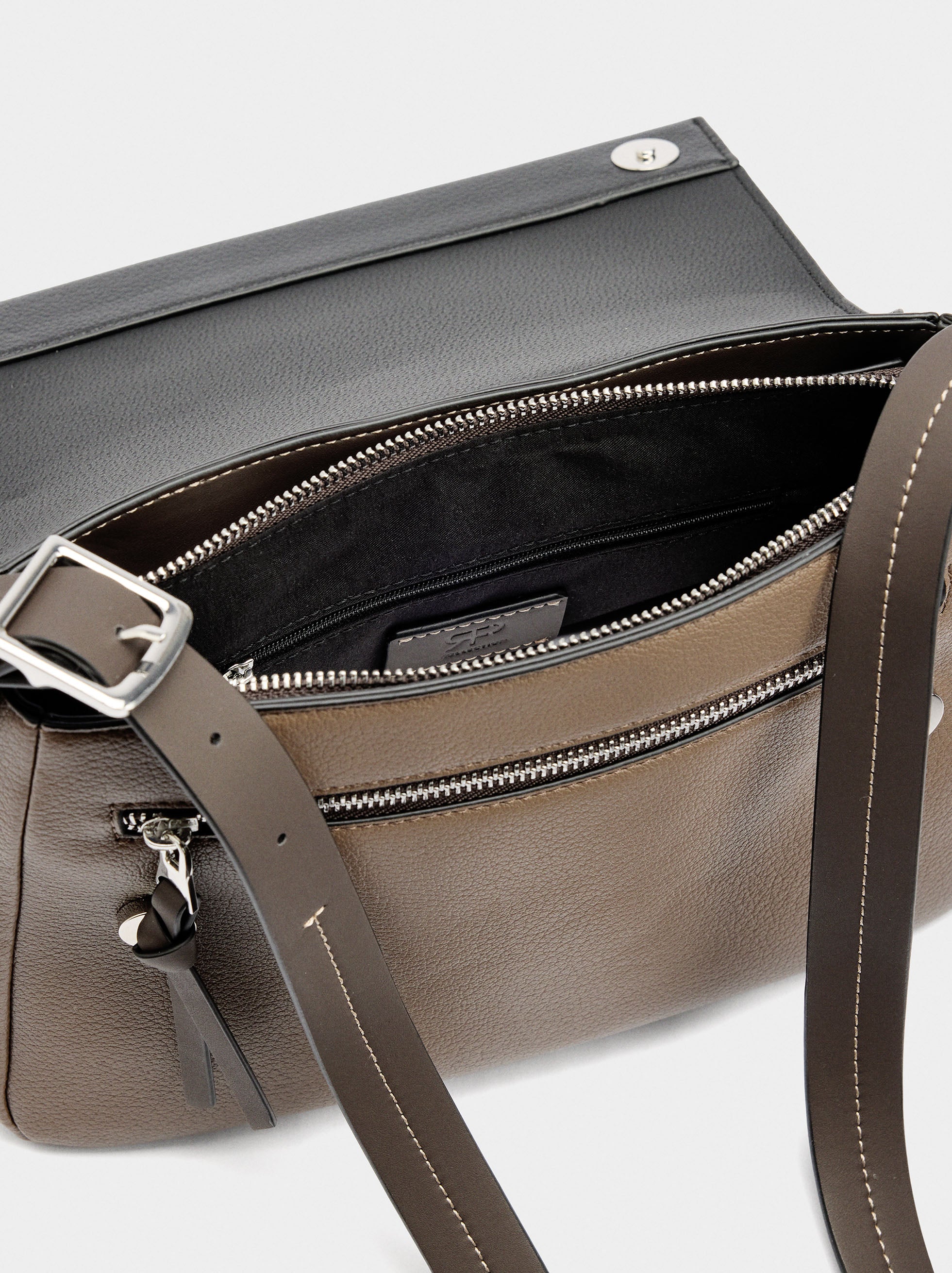 Bolso Bandolera Color Block Con Solapa