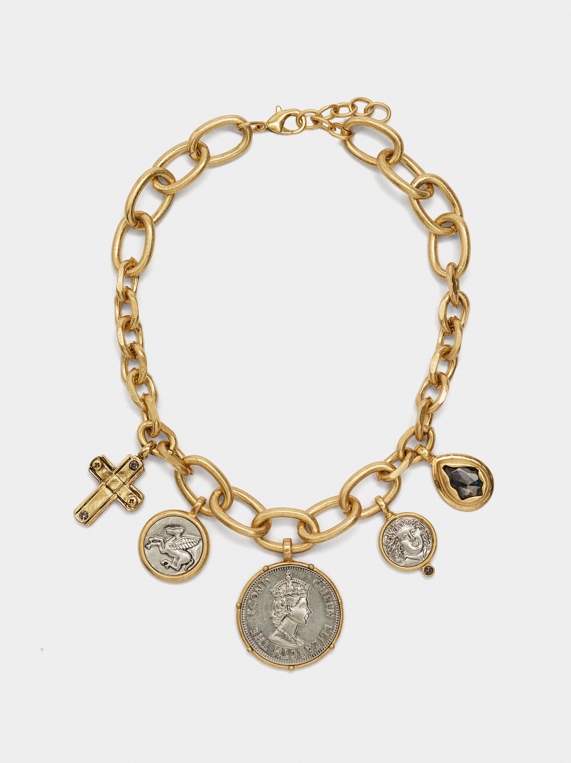 Collar Bicolor De Eslabones Con Monedas