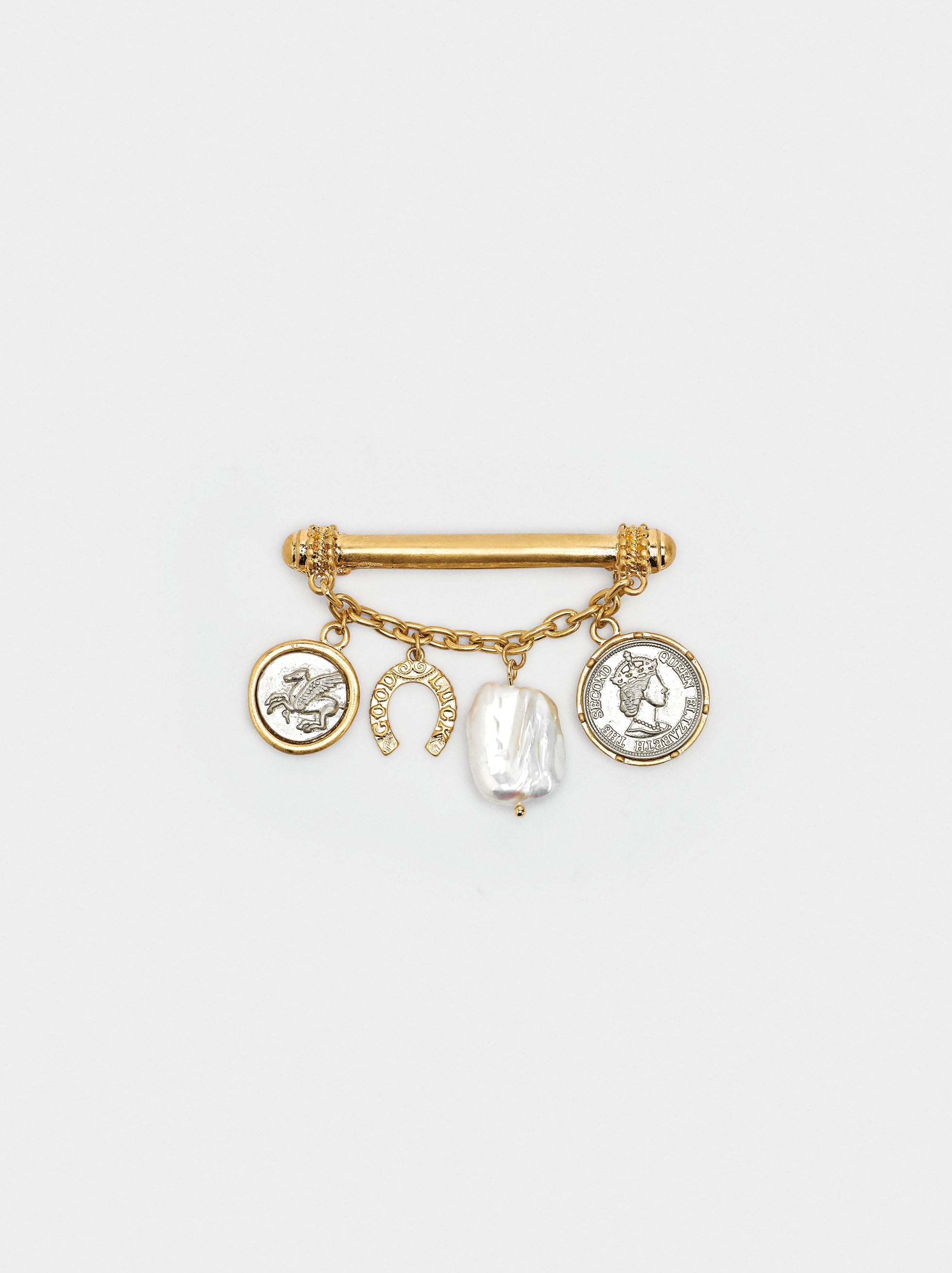 Broche Con Monedas Y Perla De Agua Dulce