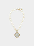 Collar De Cuentas Con Moneda Bicolor