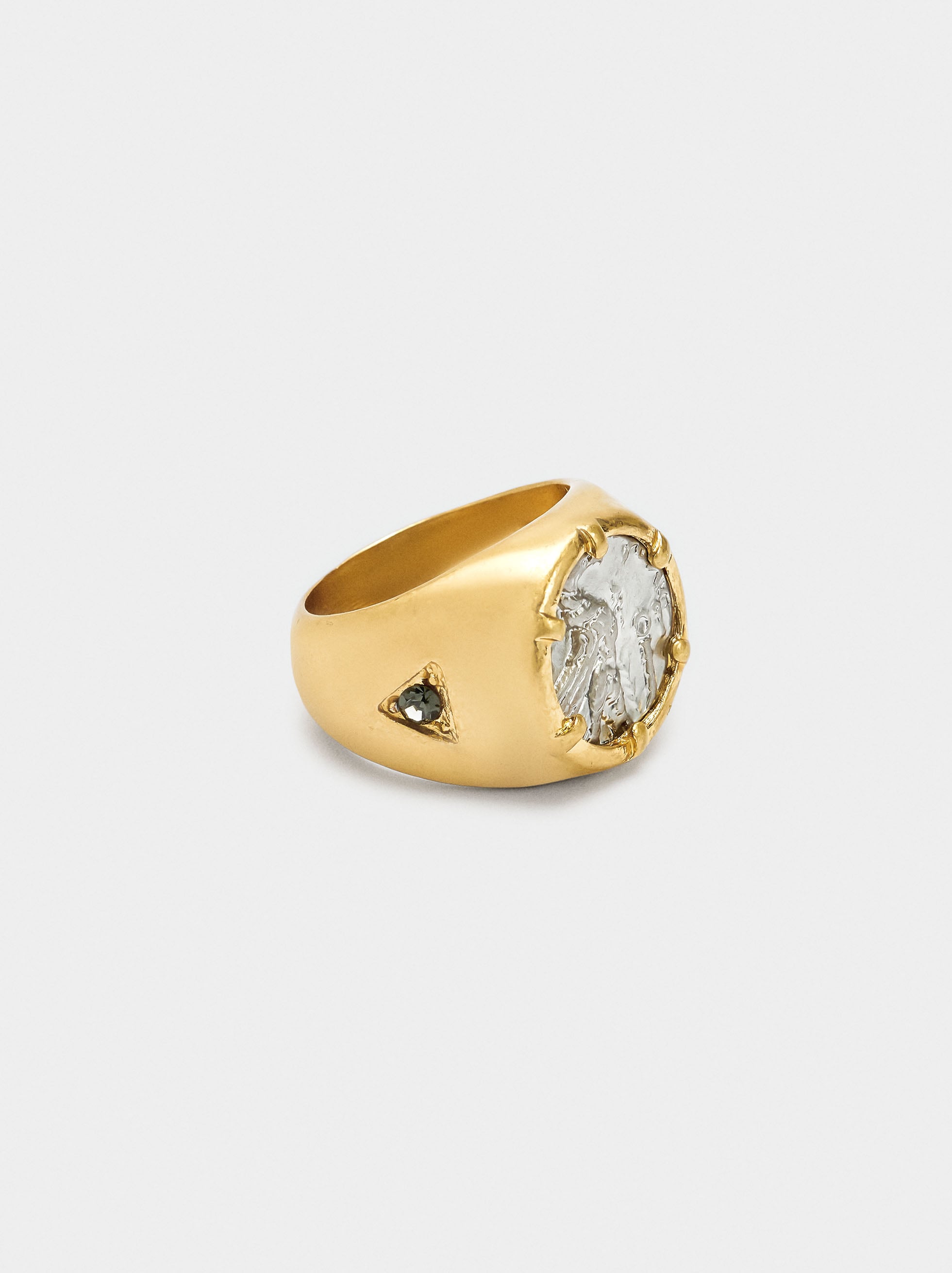 Anillo Bicolor Con Moneda Y Cristal
