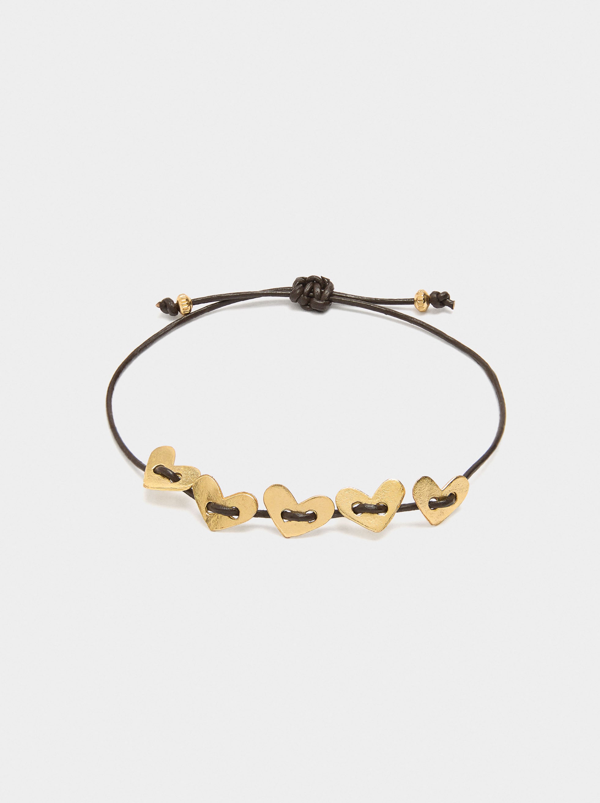 Pulsera Cordón De Piel Con Corazones
