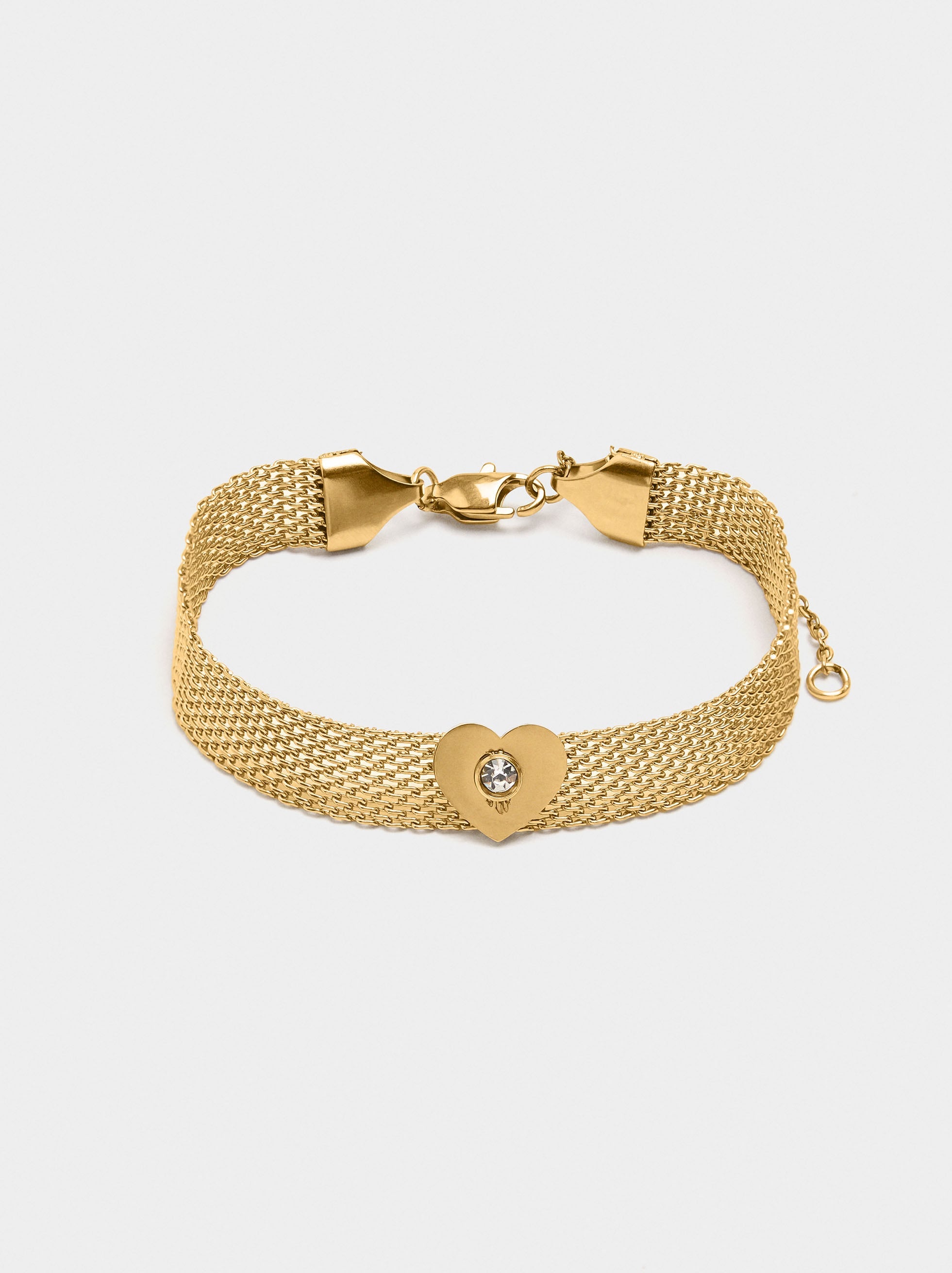 Pulsera Malla Metálica Con Corazón - Acero Inoxidable
