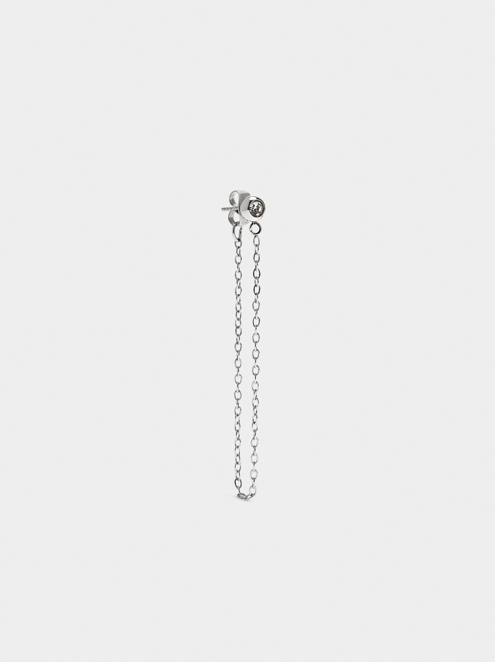 Pendiente Individual Con Cadena Y Cristal - Acero Inoxidable