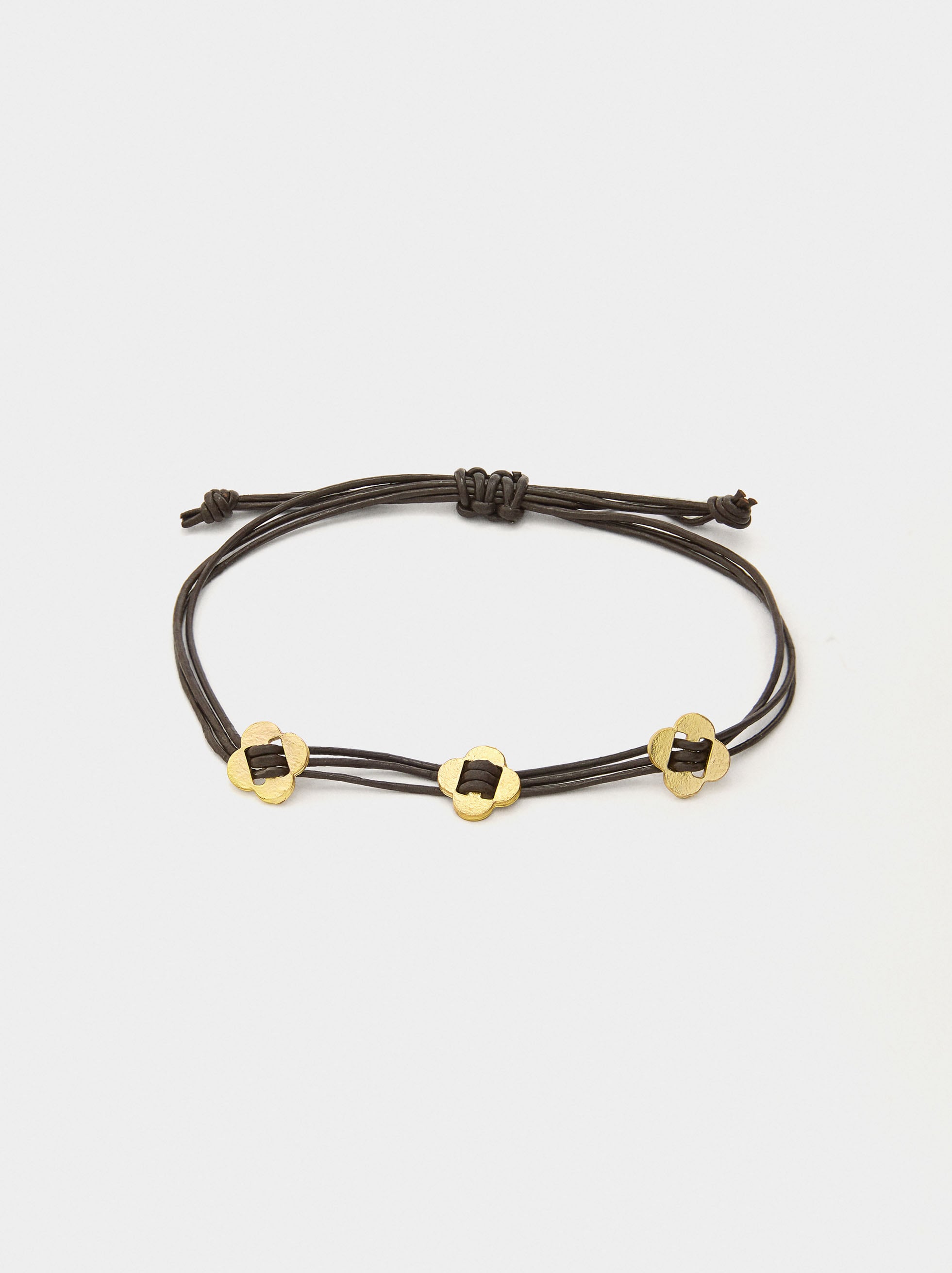 Pulsera Cordón De Piel Charms Flores