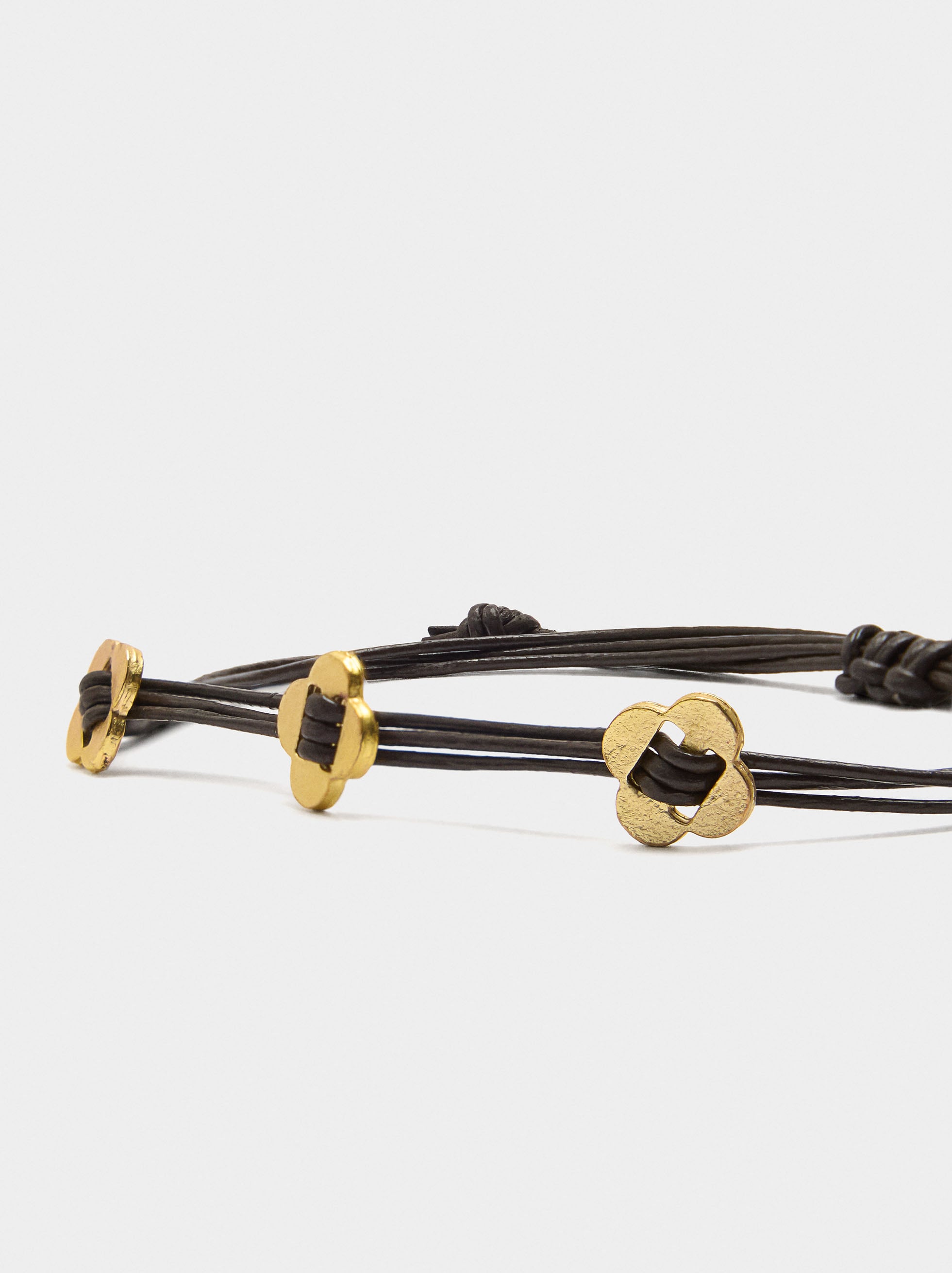 Pulsera Cordón De Piel Charms Flores