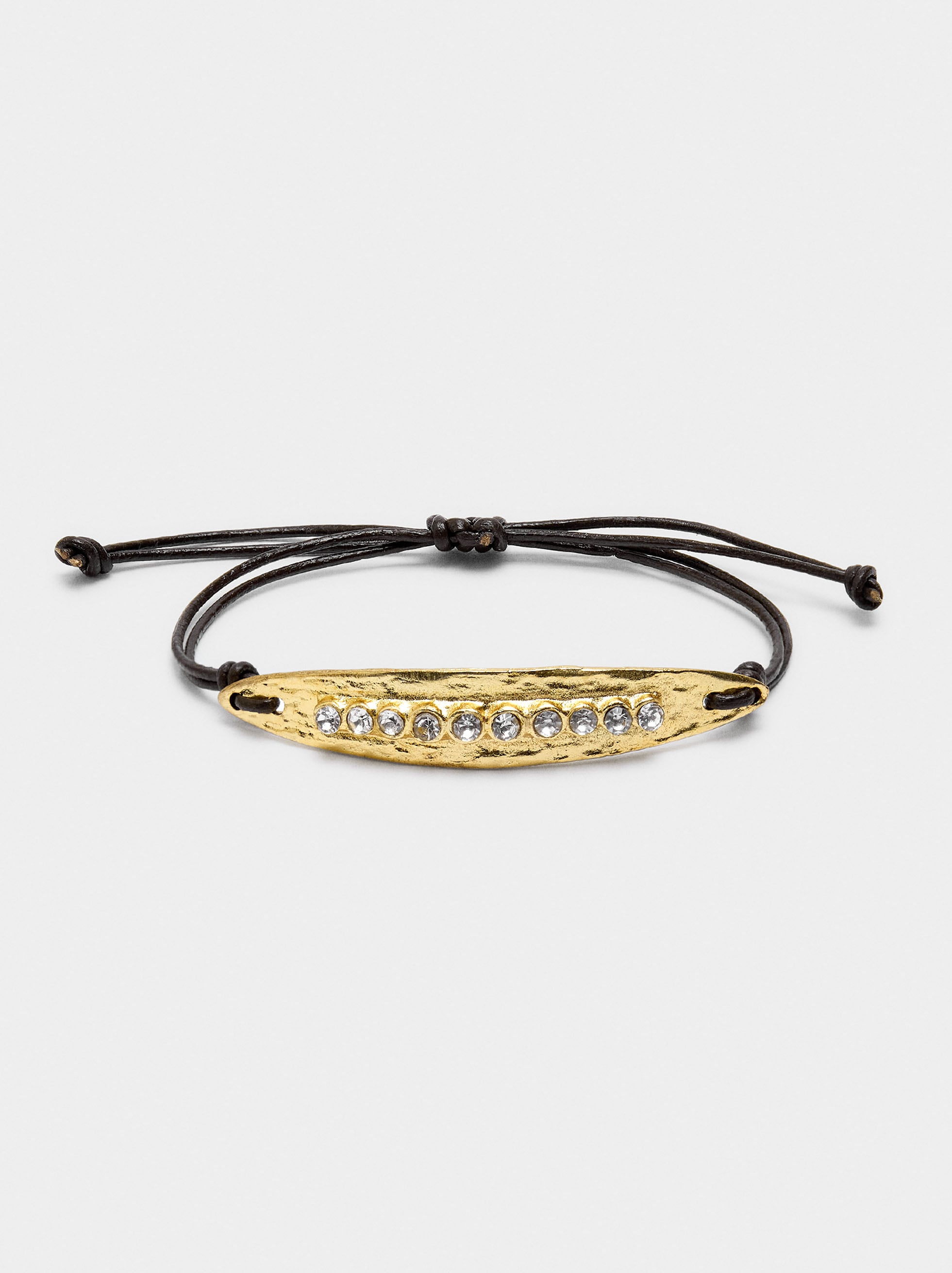 Pulsera Cordón De Piel Con Placa Y Cristales