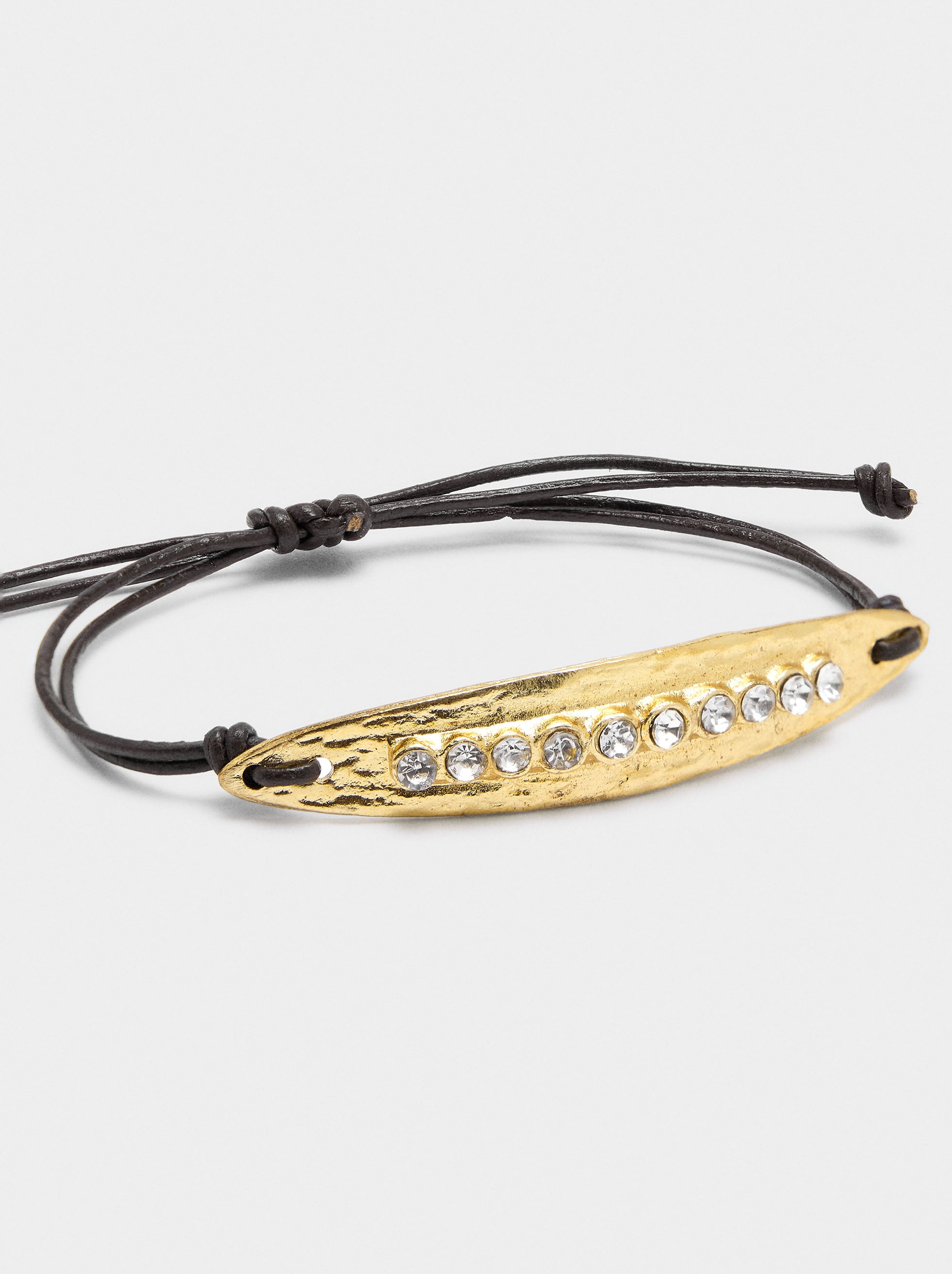 Pulsera Cordón De Piel Con Placa Y Cristales