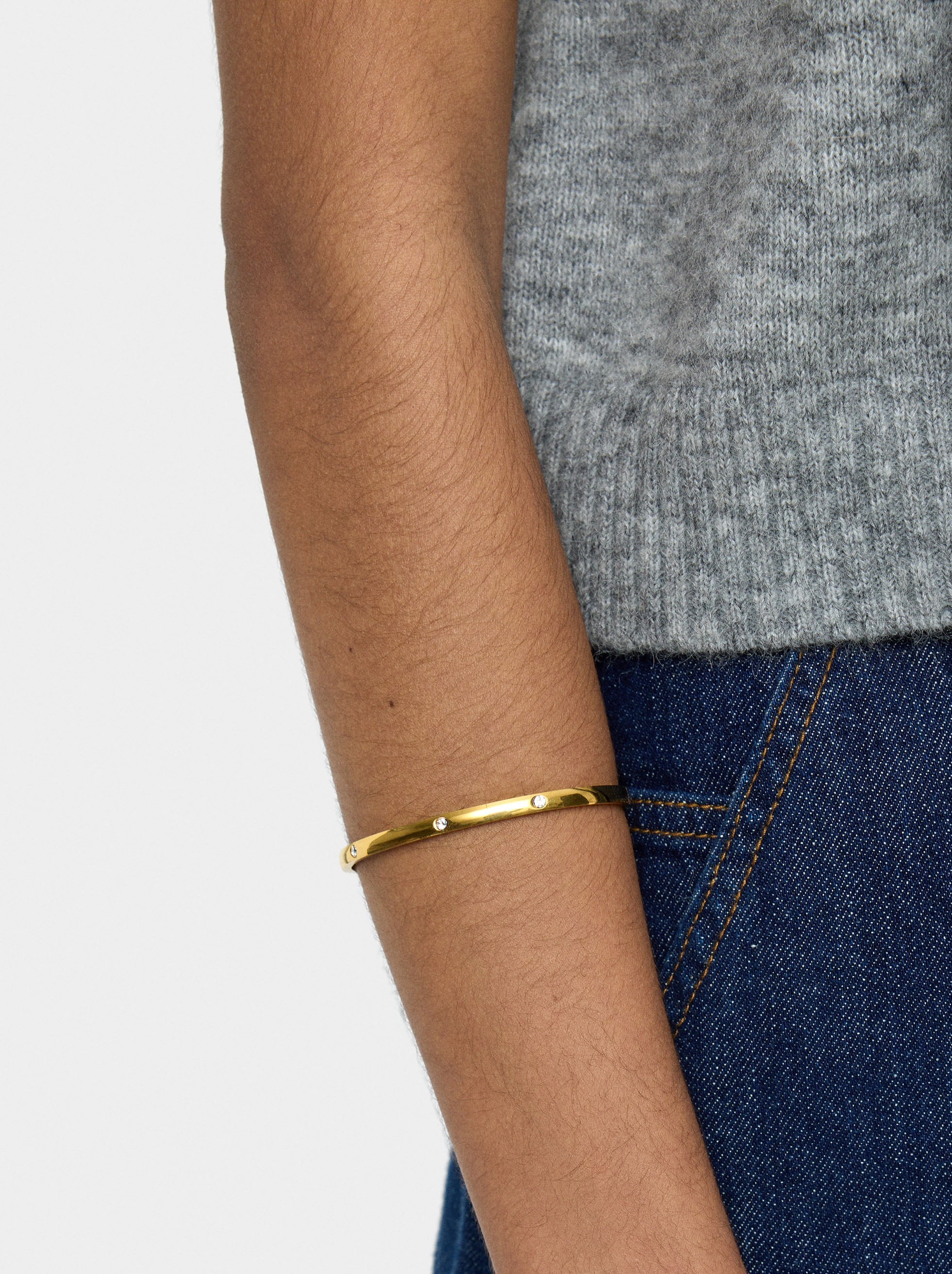 Pulsera Rígida Con Cristales - Acero Inoxidable