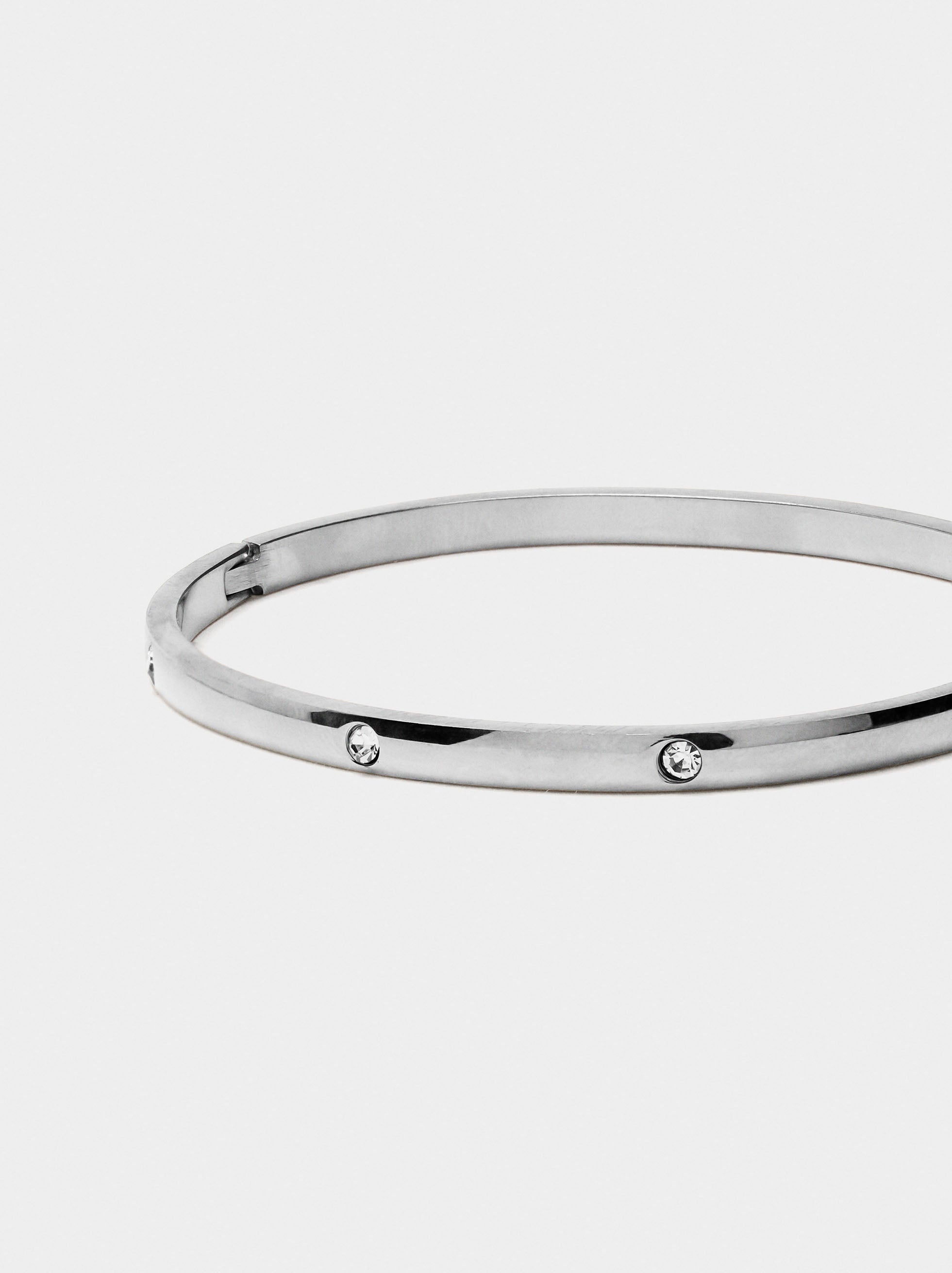 Pulsera Rígida Con Cristales - Acero Inoxidable