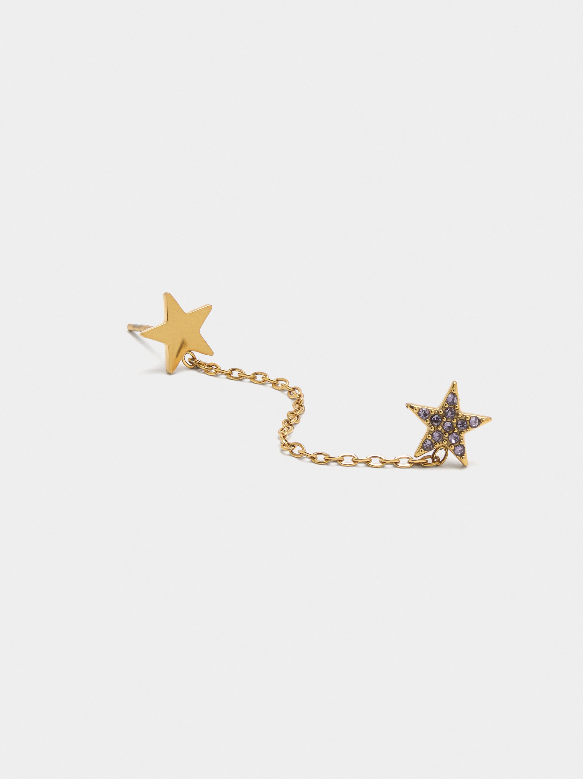 Pendiente Individual Estrellas Con Cadena - Acero Inoxidable