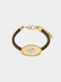Pulsera Cordón De Piel Con Placa Ovalada Con Cristales