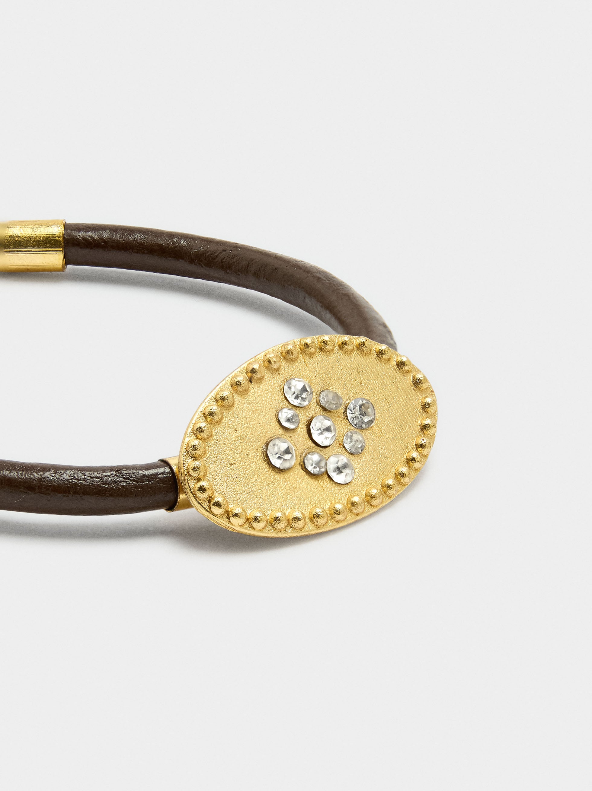 Pulsera Cordón De Piel Con Placa Ovalada Con Cristales