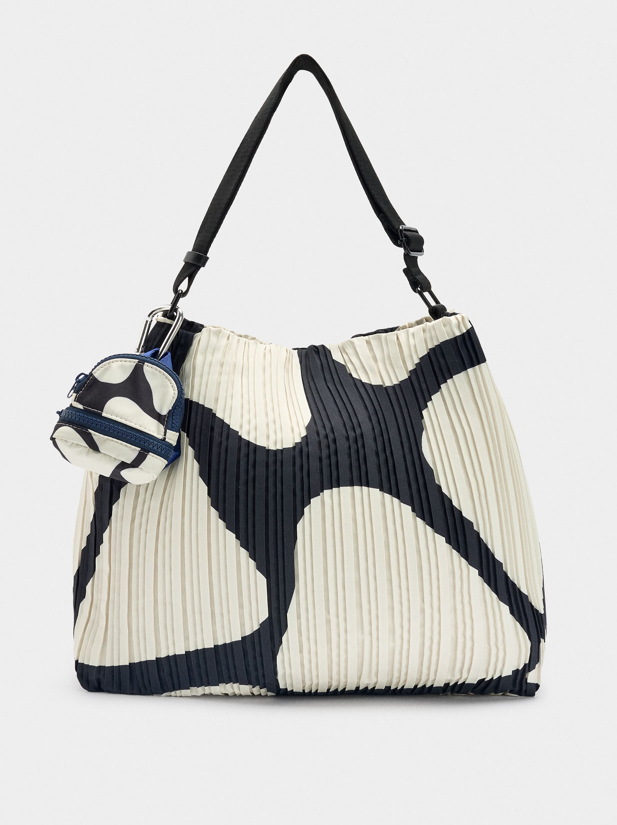 Bolso De Hombro De Nylon Estampado Con Pliegues