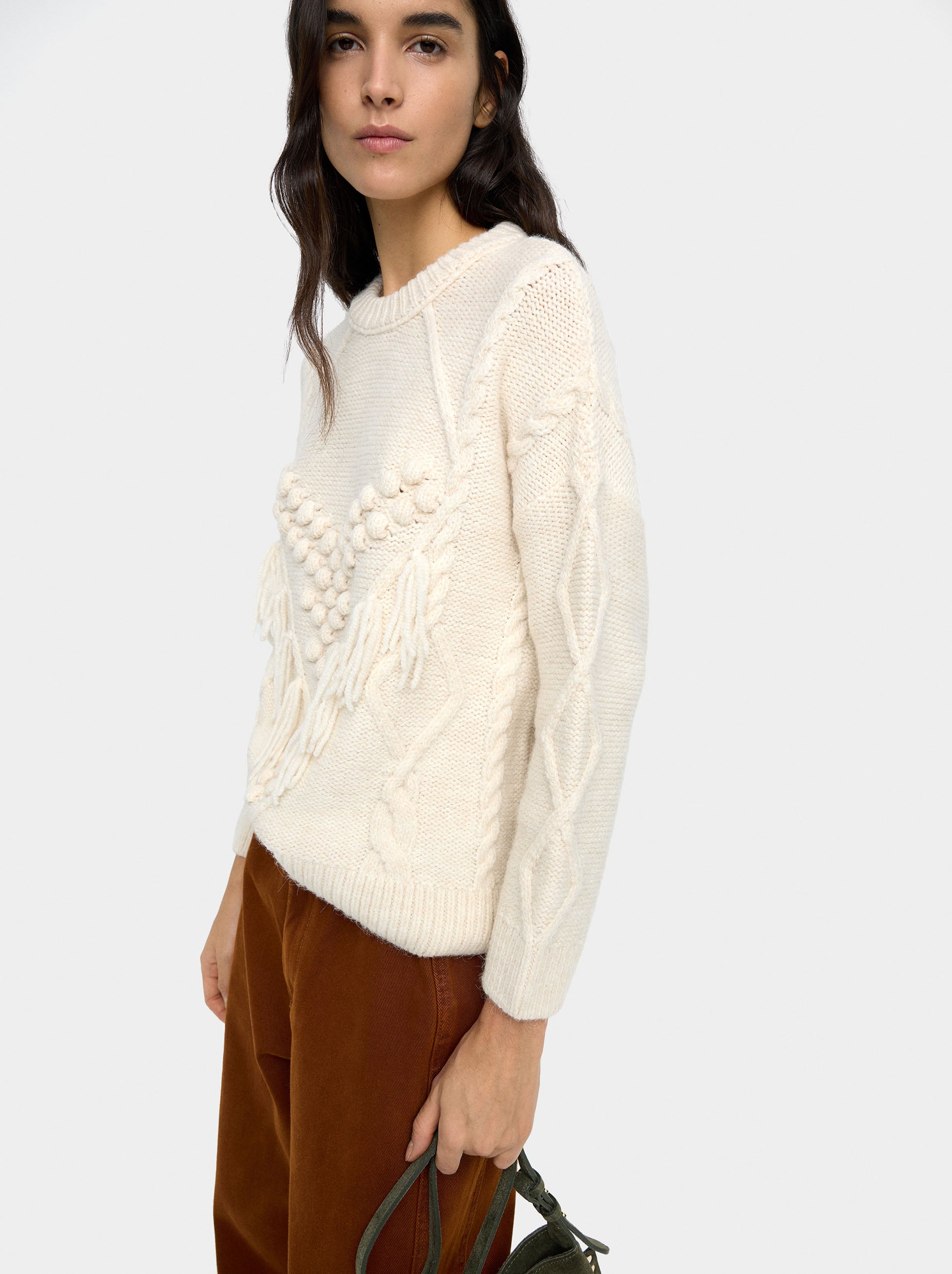 Jersey De Punto Con Flecos Y Relieves