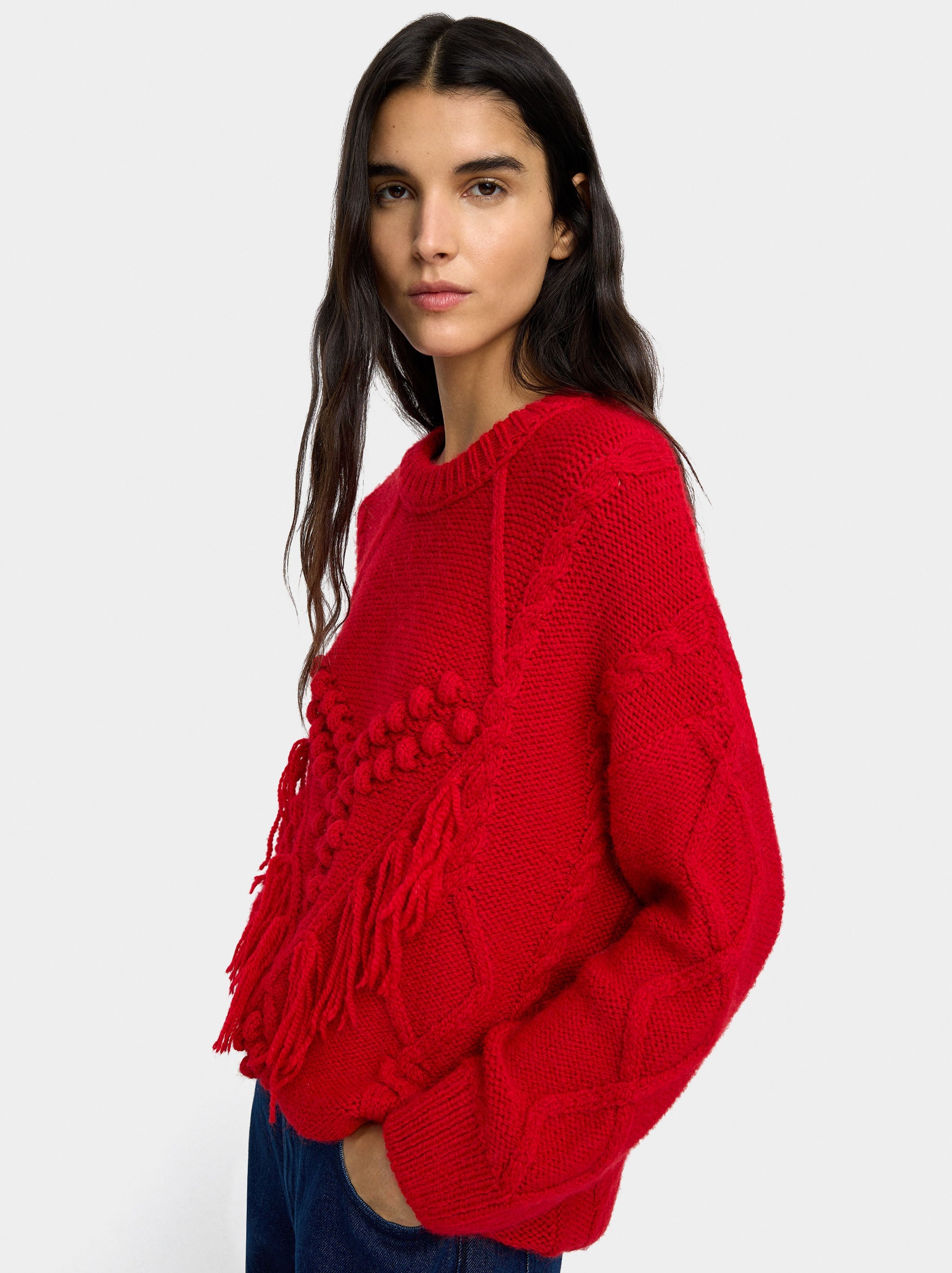 Jersey De Punto Con Flecos Y Relieves