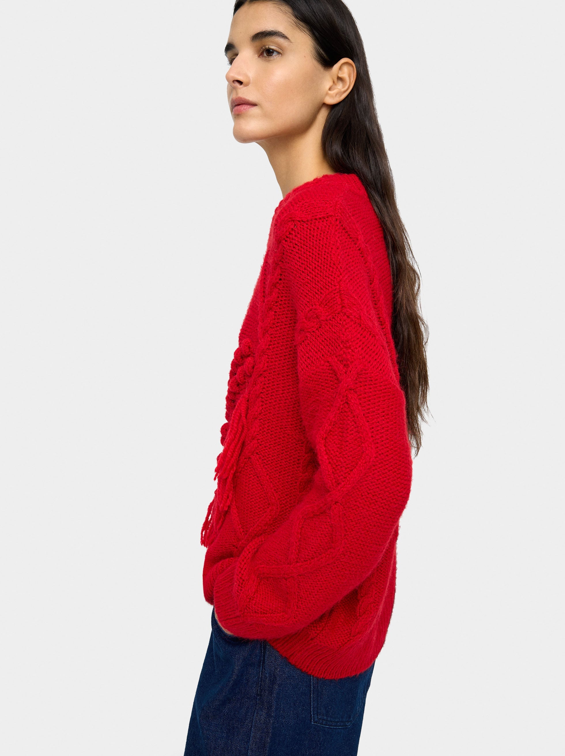 Jersey De Punto Con Flecos Y Relieves