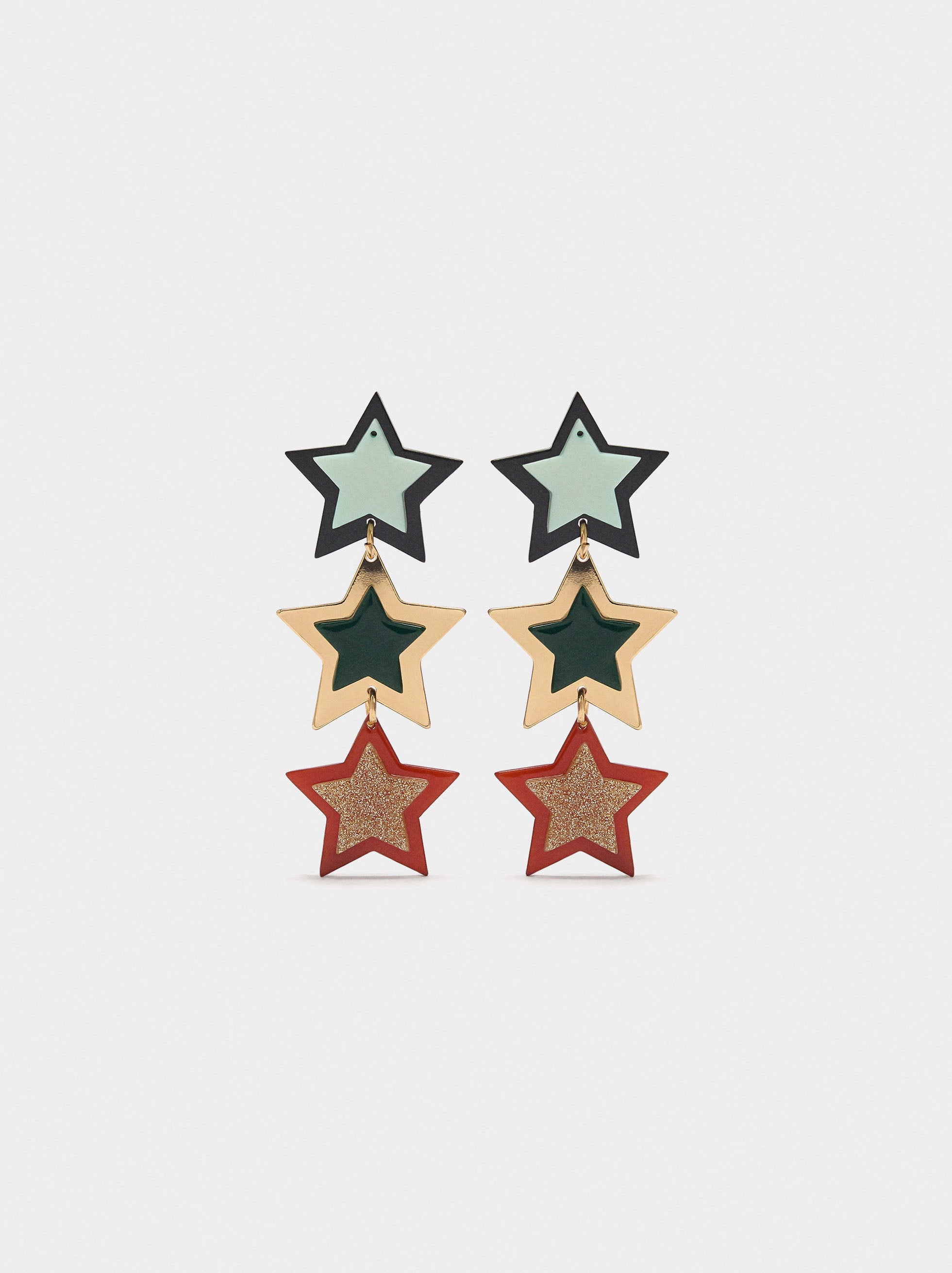 Pendientes Largos Con Estrellas Multicolor