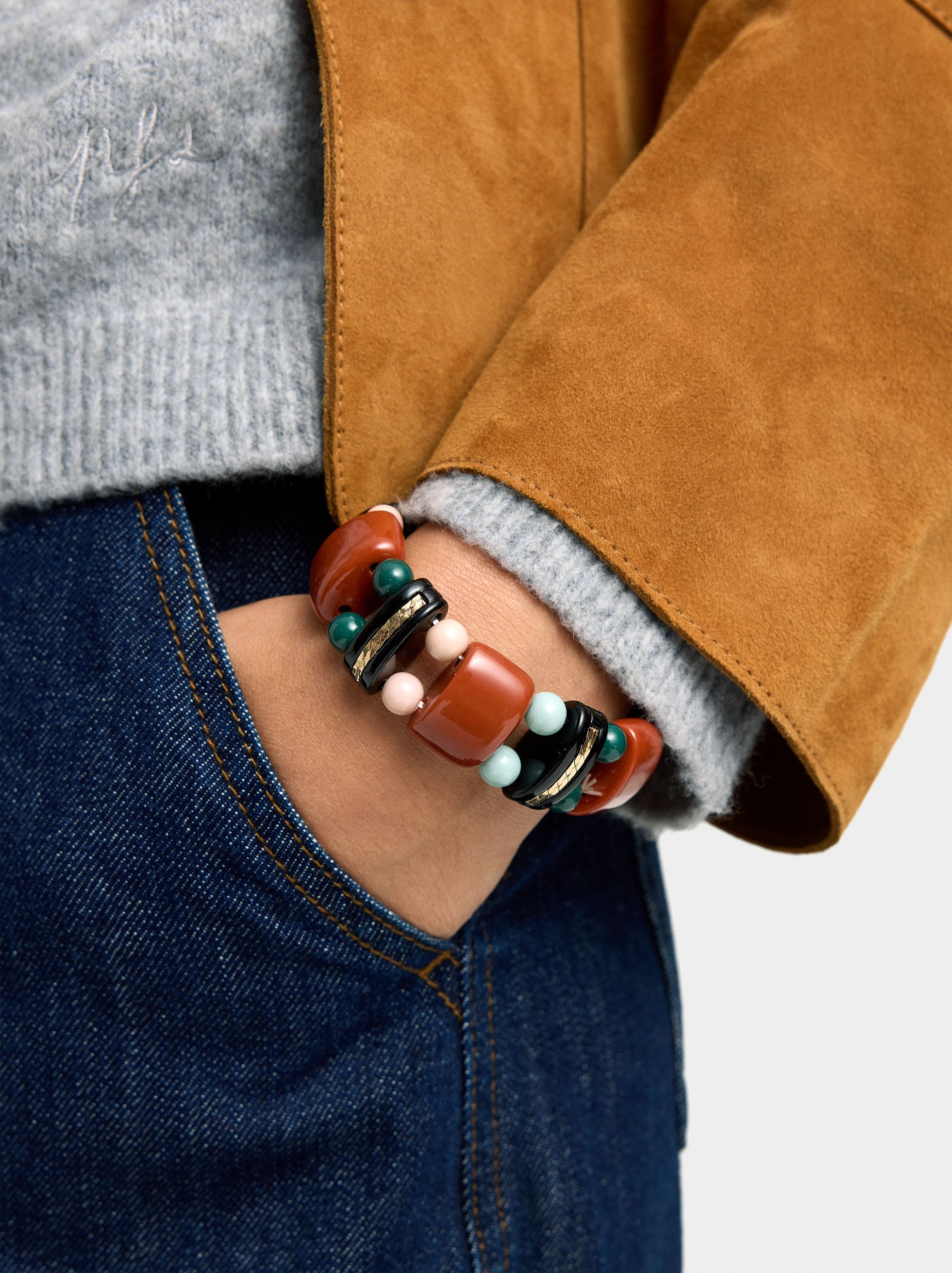 Pulsera Elástica Con Cuentas De Resina