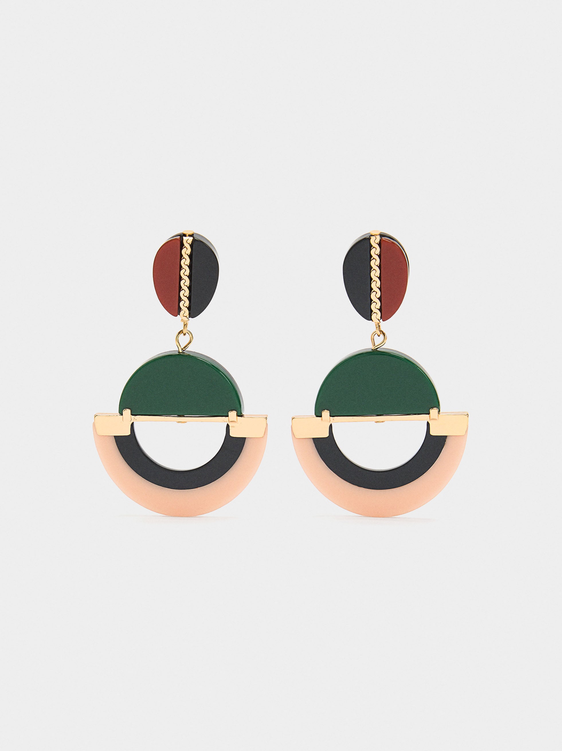 Pendientes Largo Con Resina Multicolor