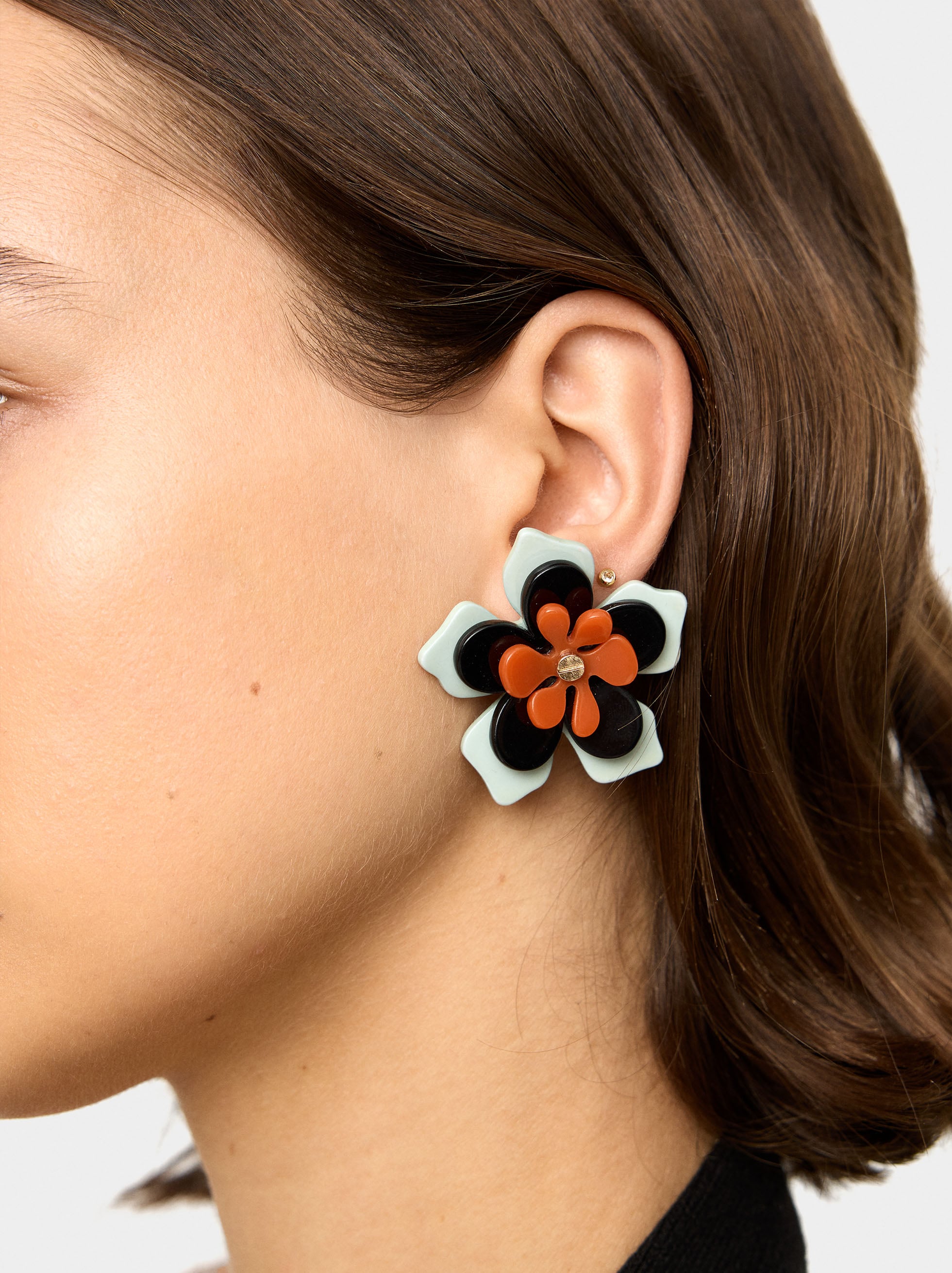 Pendientes Con Flor Multicolor De Resina